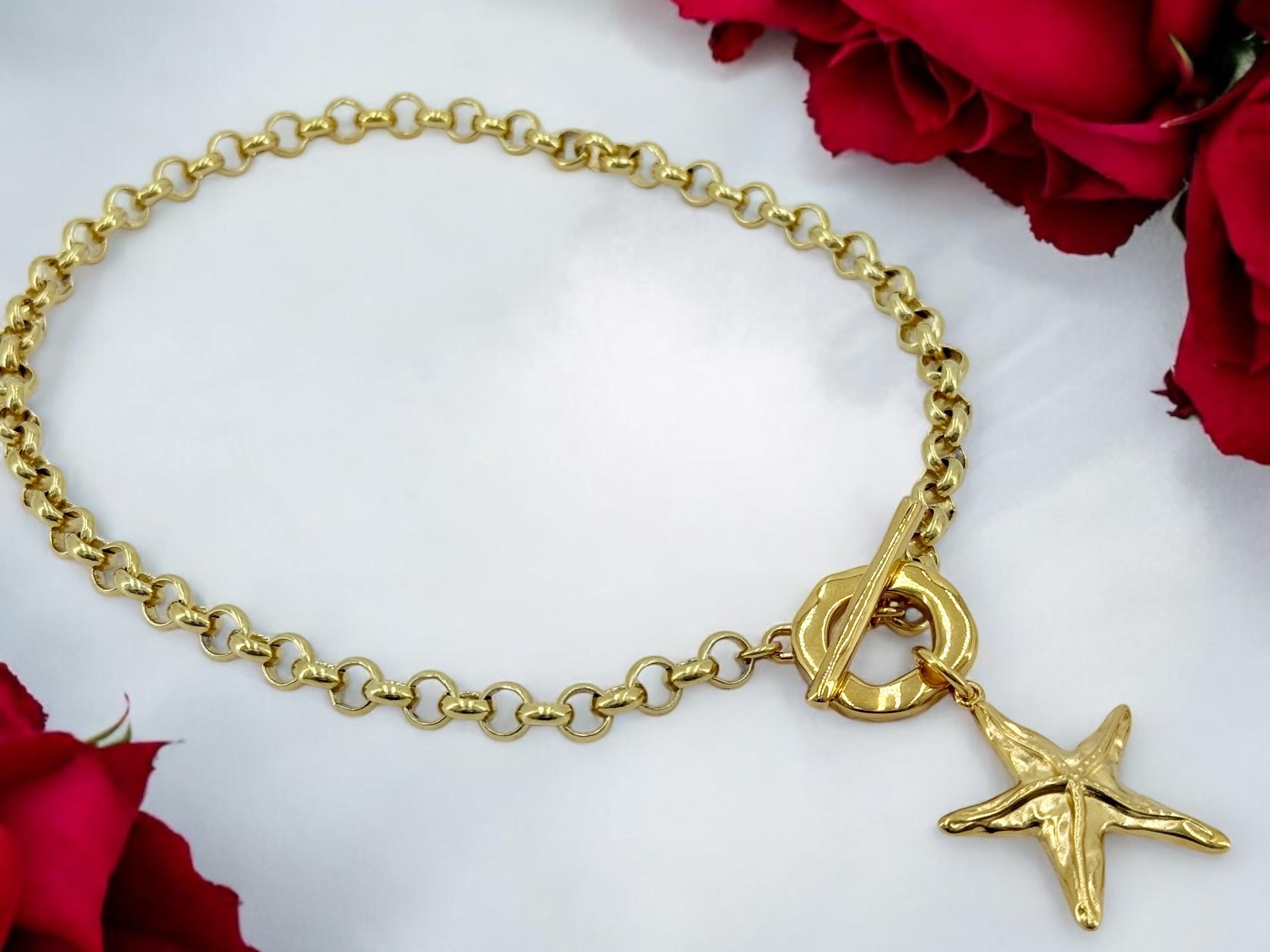Chunky Gold Starfish Necklace – 24k Gold-Plated Rolo Chain with Toggle Clasp – Handmade Statement Choker - uno de 50 Style