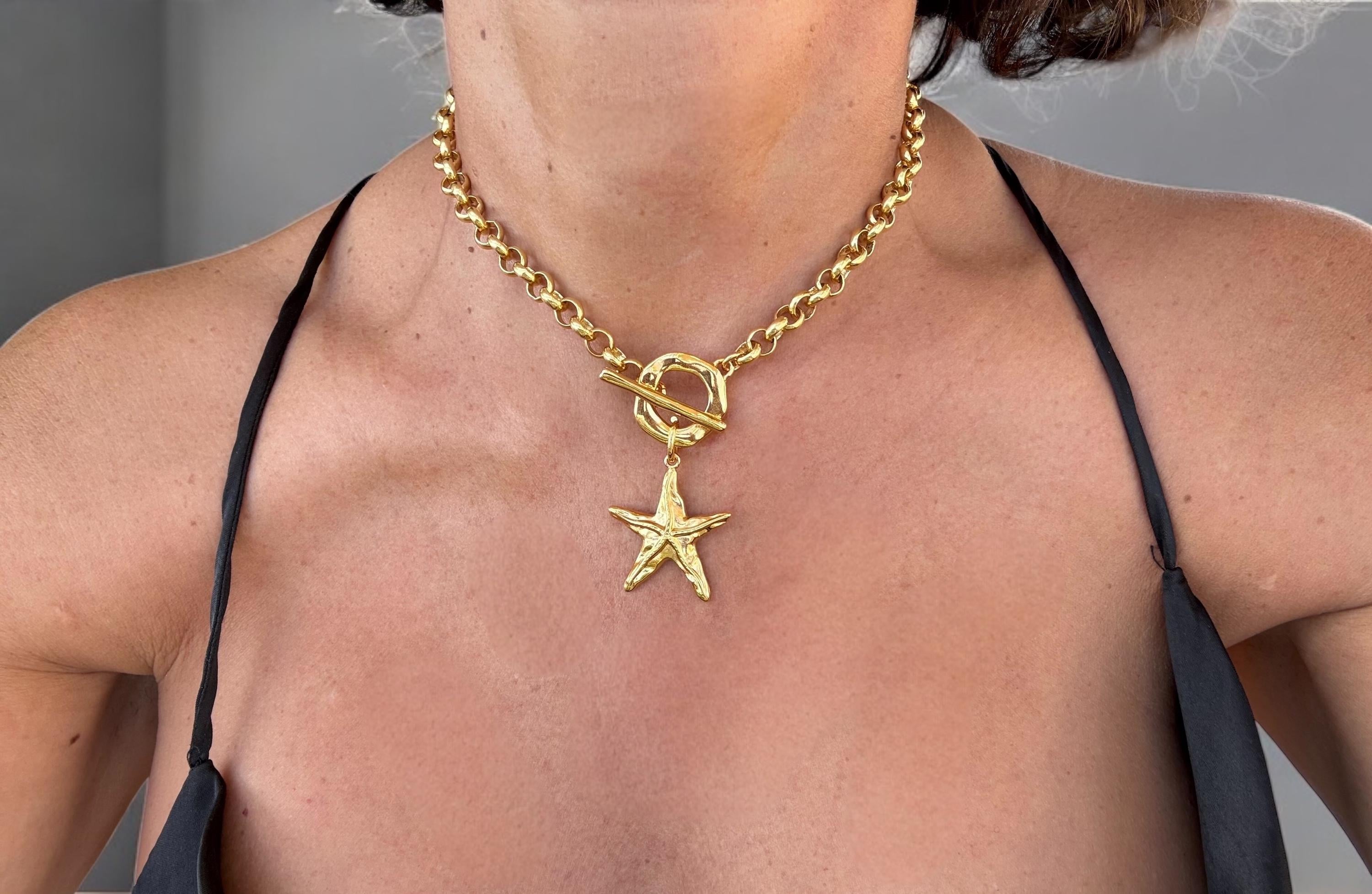 Chunky Gold Starfish Necklace – 24k Gold-Plated Rolo Chain with Toggle Clasp – Handmade Statement Choker - uno de 50 Style