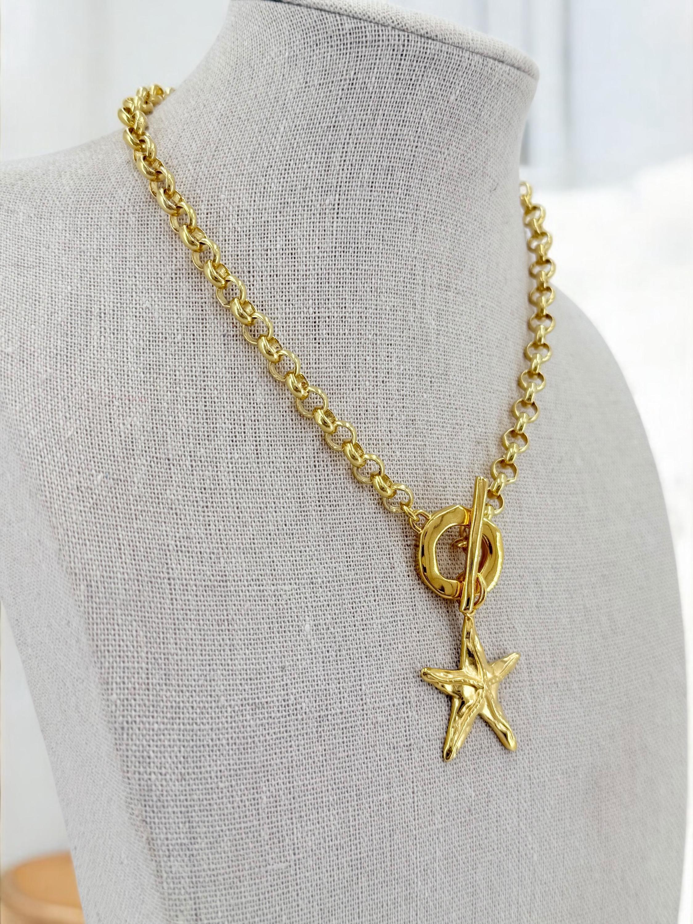 Chunky Gold Starfish Necklace – 24k Gold-Plated Rolo Chain with Toggle Clasp – Handmade Statement Choker - uno de 50 Style