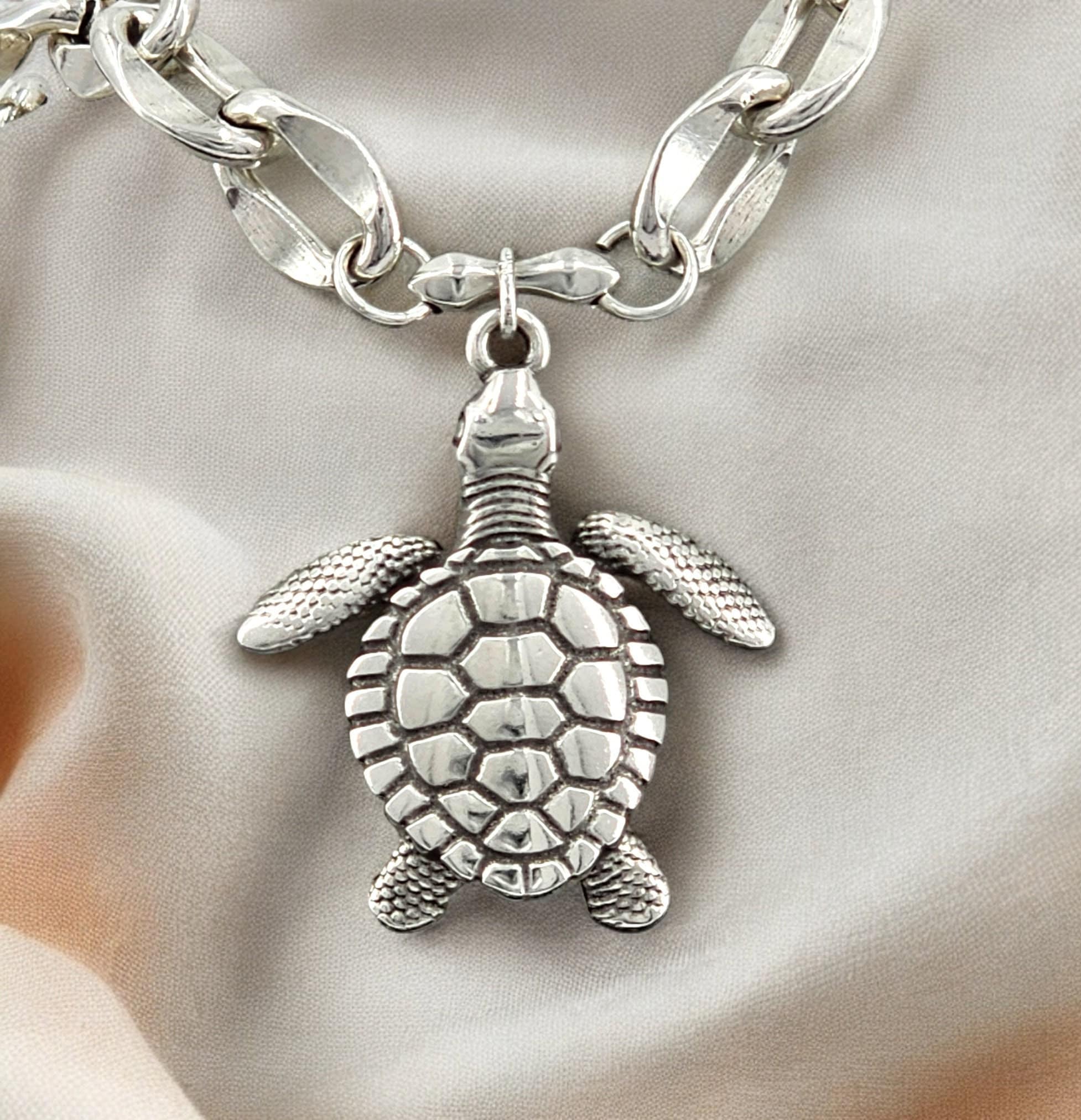 Turtle pendant necklace, chunky silver necklace, statement pendant necklace, bold necklace, gift for her.