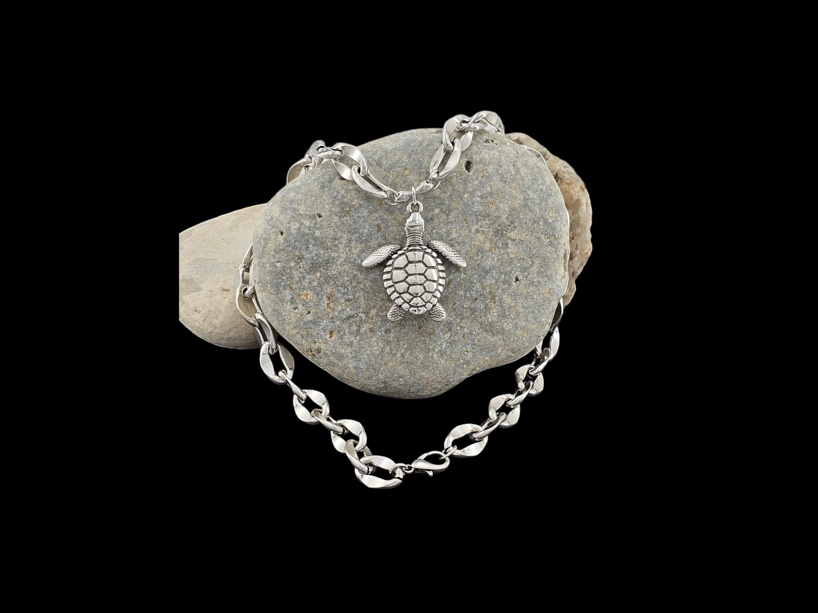 Turtle pendant necklace, chunky silver necklace, statement pendant necklace, bold necklace, gift for her.