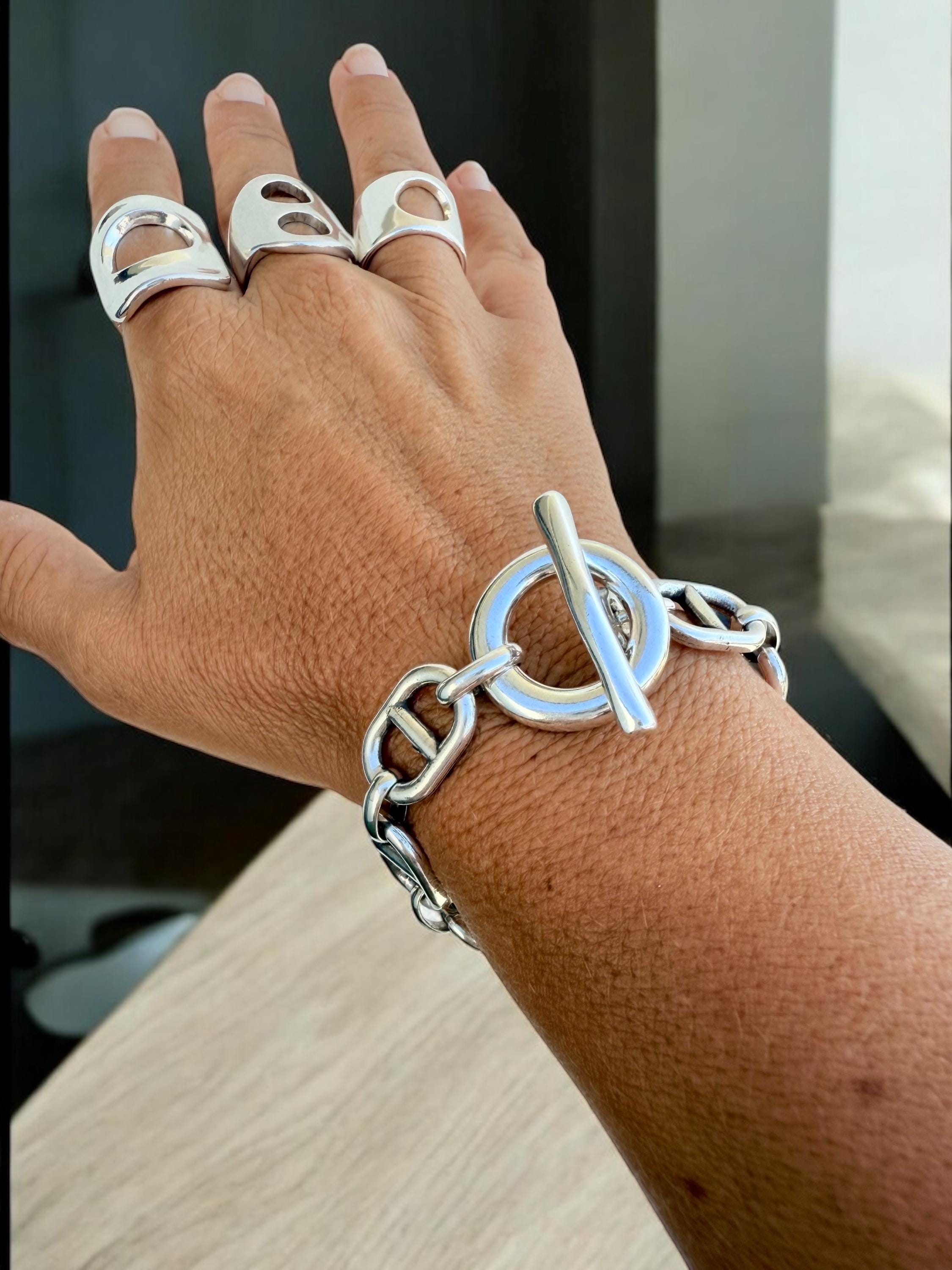 Chunky Silver Chain Bracelet –  Solid Links – Toggle Clasp – lightweith Statement Jewelry – Uno de 50 Inspired – Custom Fit Gift