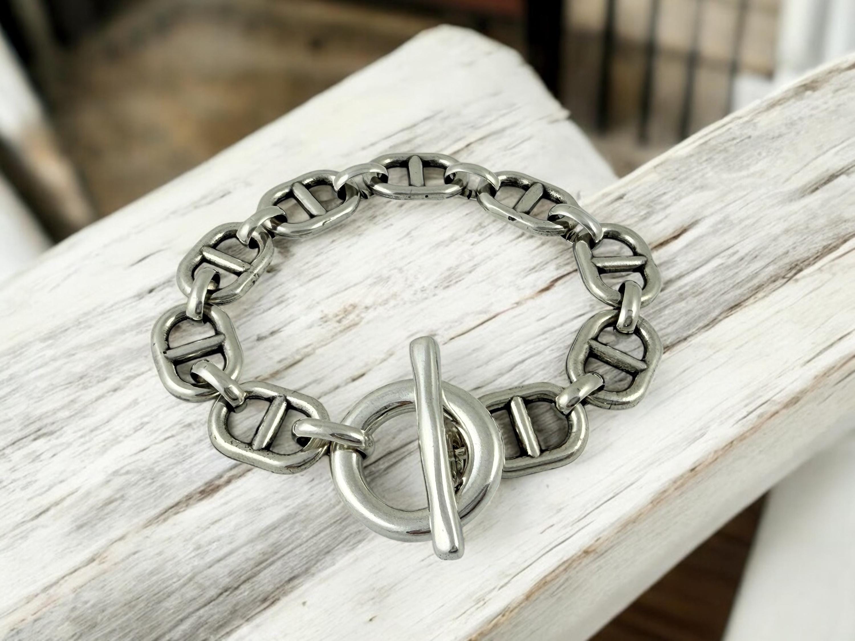 Chunky Silver Chain Bracelet –  Solid Links – Toggle Clasp – lightweith Statement Jewelry – Uno de 50 Inspired – Custom Fit Gift