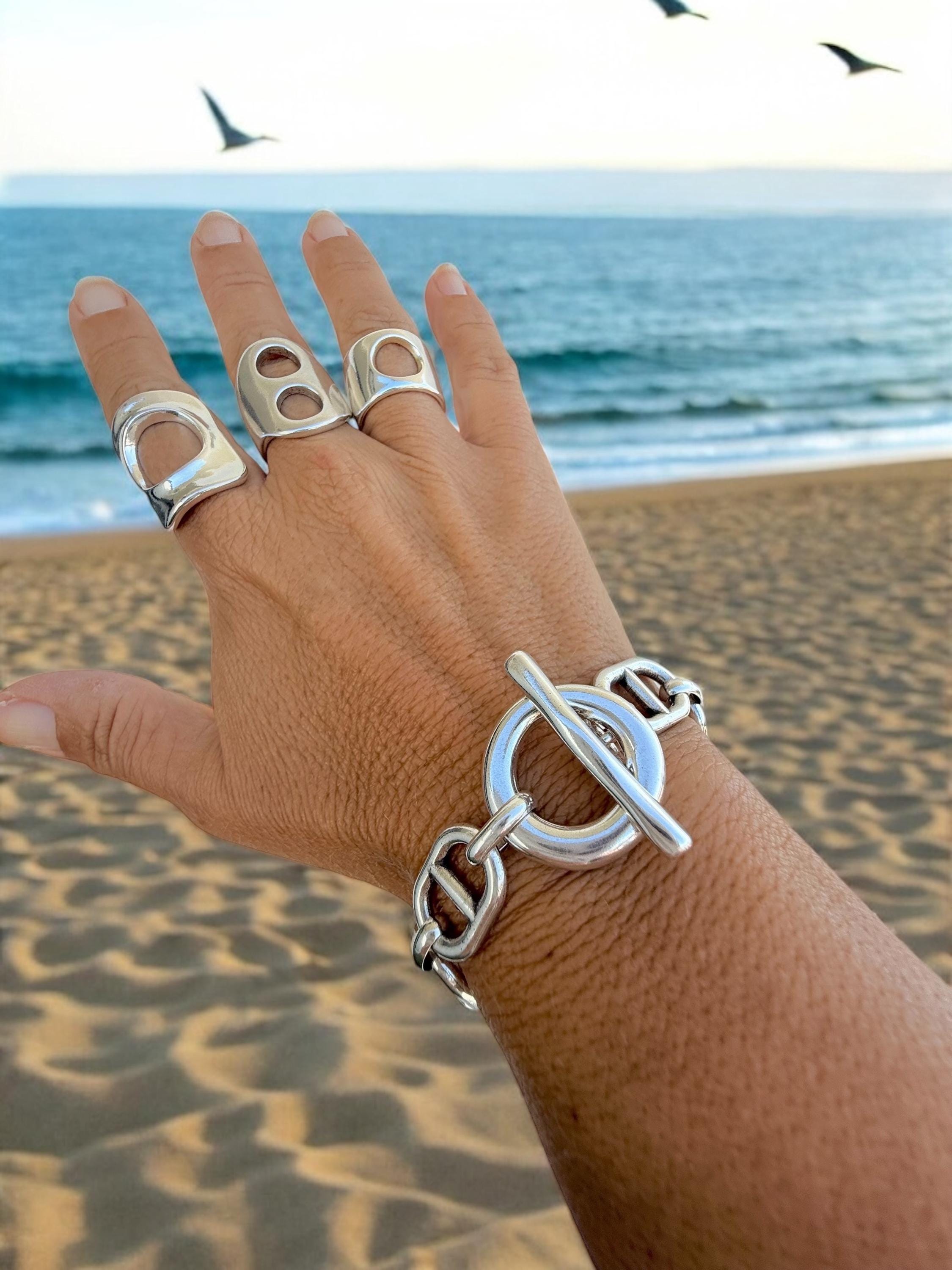 Chunky Silver Chain Bracelet –  Solid Links – Toggle Clasp – lightweith Statement Jewelry – Uno de 50 Inspired – Custom Fit Gift