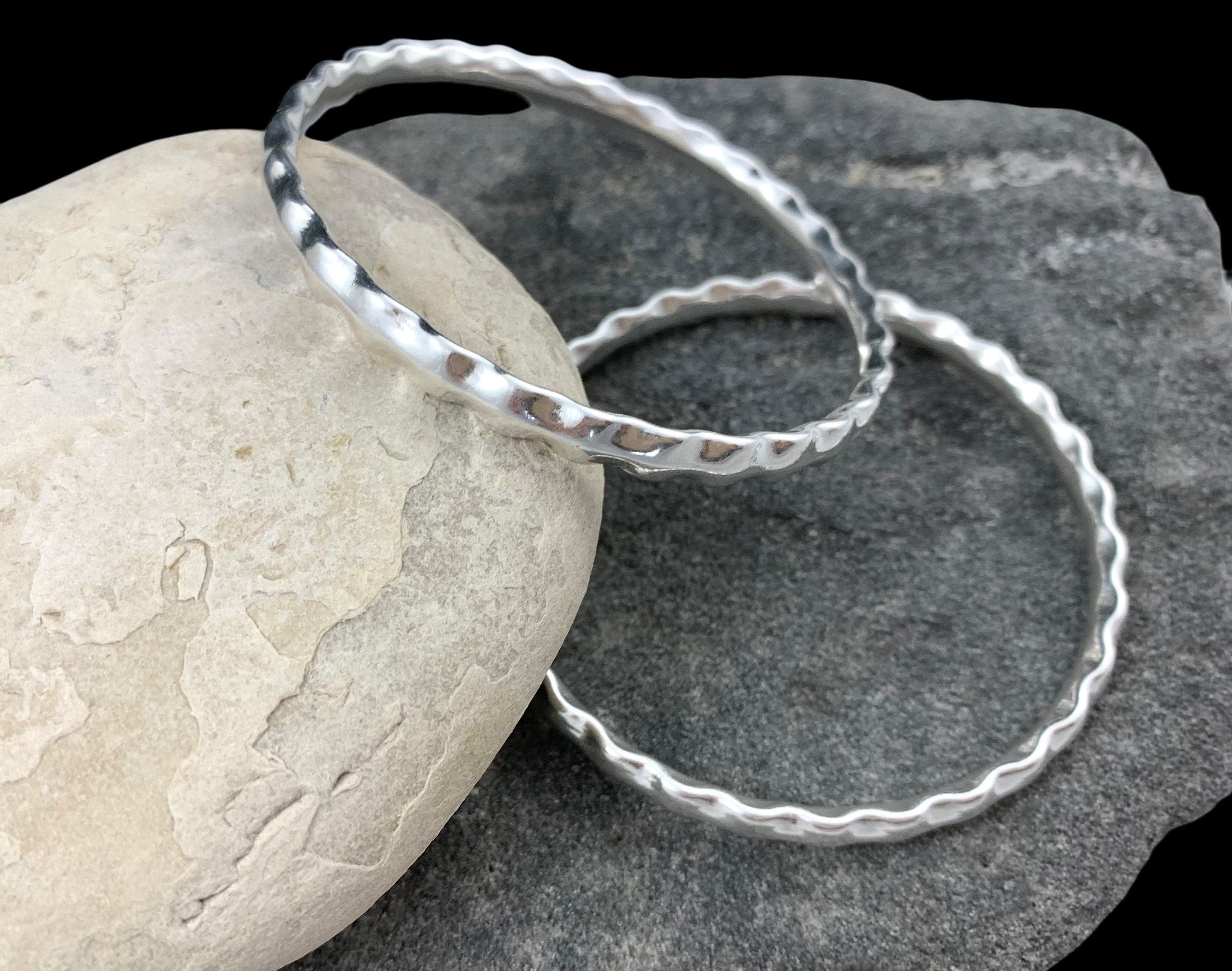 Shiny sterling silver plated hammered bangle, heart engraved bangle, stackable silver bangle bracelet, silver cuff bracelet, rigid bangle