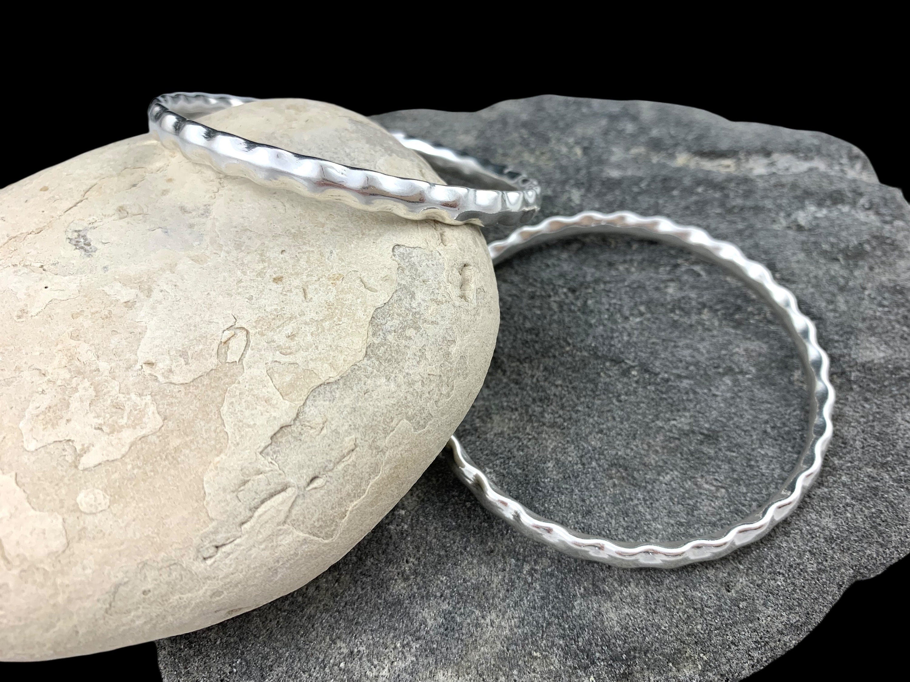 Shiny sterling silver plated hammered bangle, heart engraved bangle, stackable silver bangle bracelet, silver cuff bracelet, rigid bangle