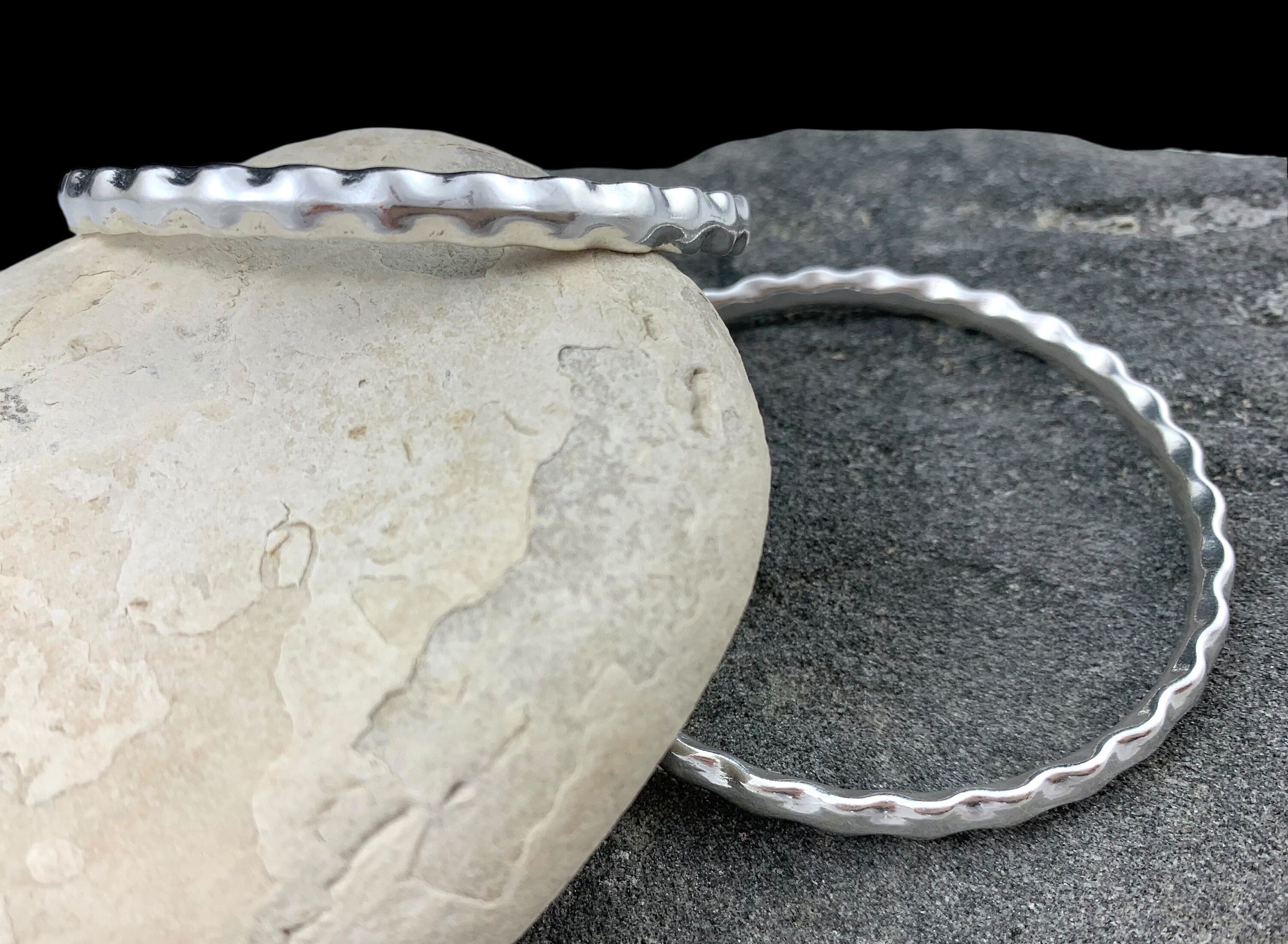 Shiny sterling silver plated hammered bangle, heart engraved bangle, stackable silver bangle bracelet, silver cuff bracelet, rigid bangle
