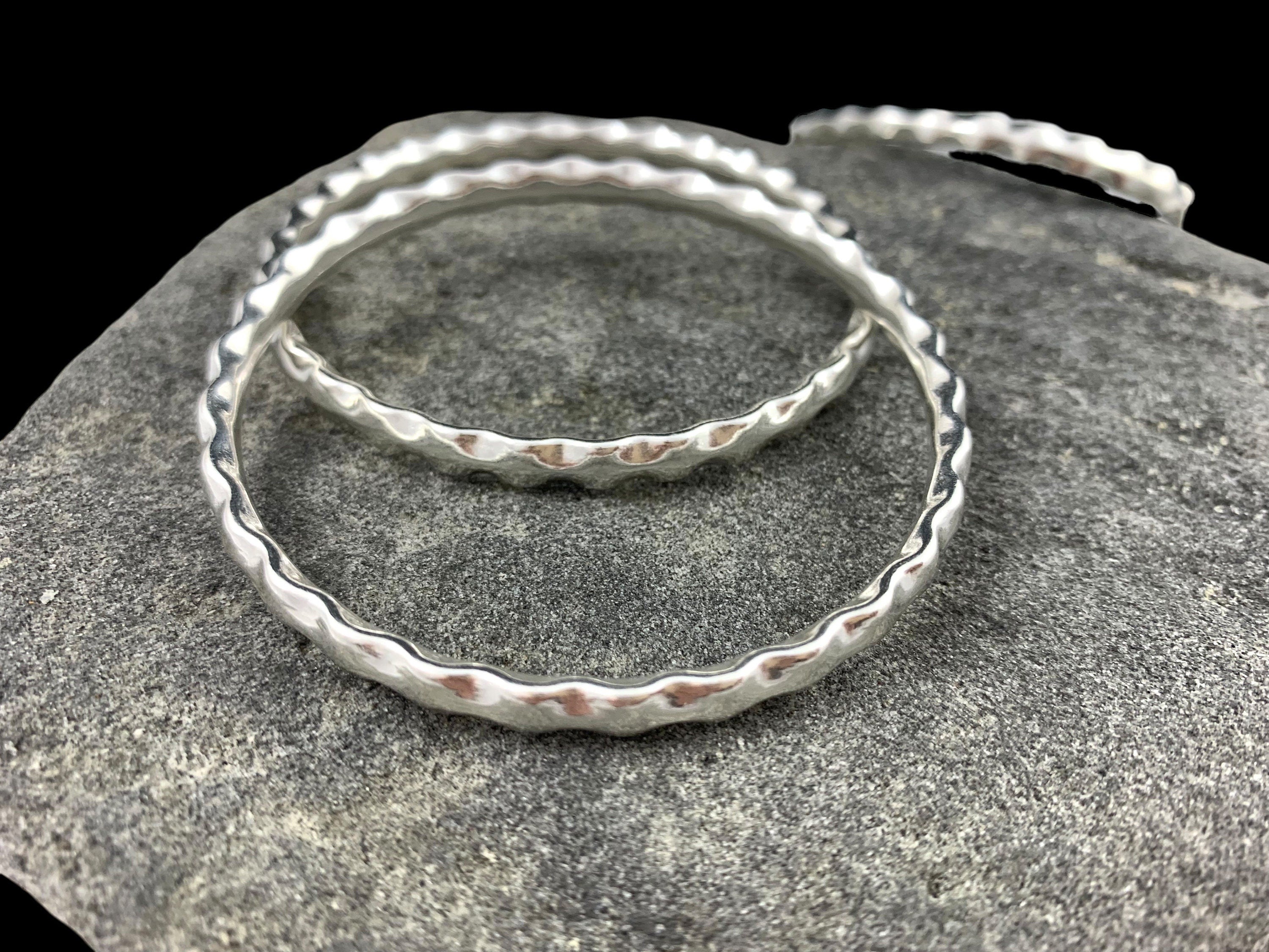 Shiny sterling silver plated hammered bangle, heart engraved bangle, stackable silver bangle bracelet, silver cuff bracelet, rigid bangle