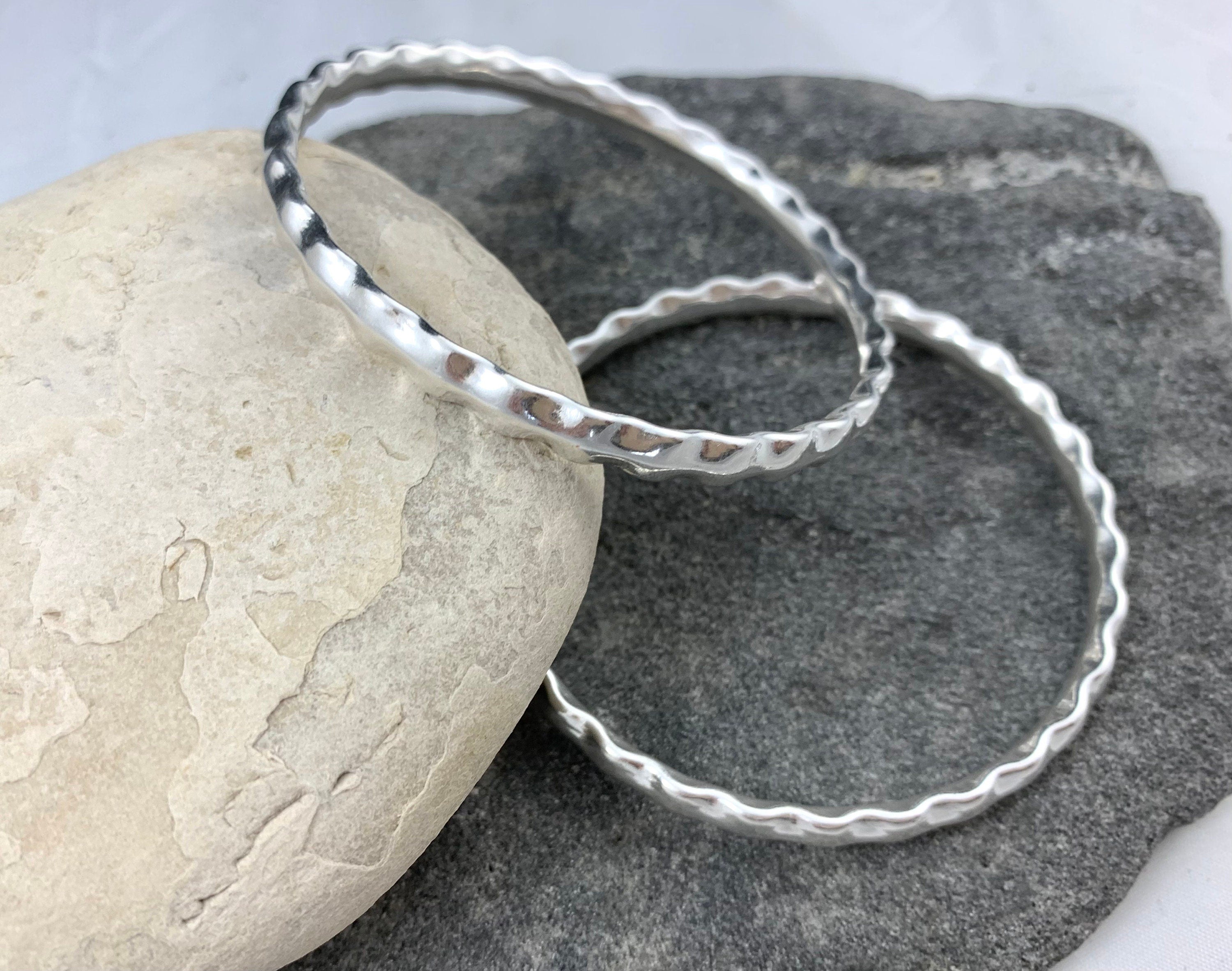 Shiny sterling silver plated hammered bangle, heart engraved bangle, stackable silver bangle bracelet, silver cuff bracelet, rigid bangle