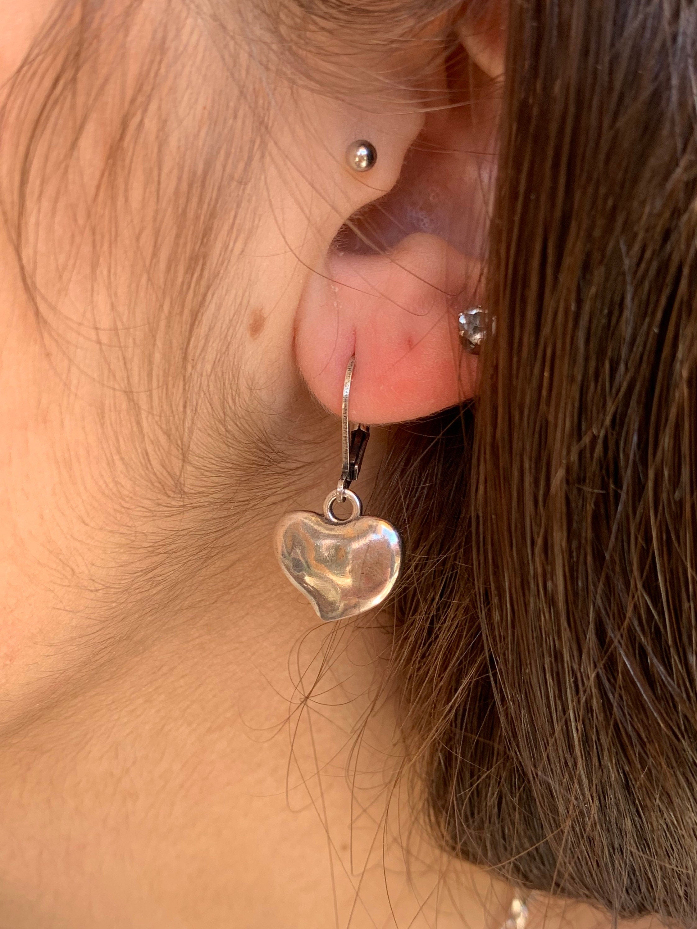 dangling hearts pendant silver hook earring for women, dropped heart earrings, bohemian style earrings for women gift, romantic earrings
