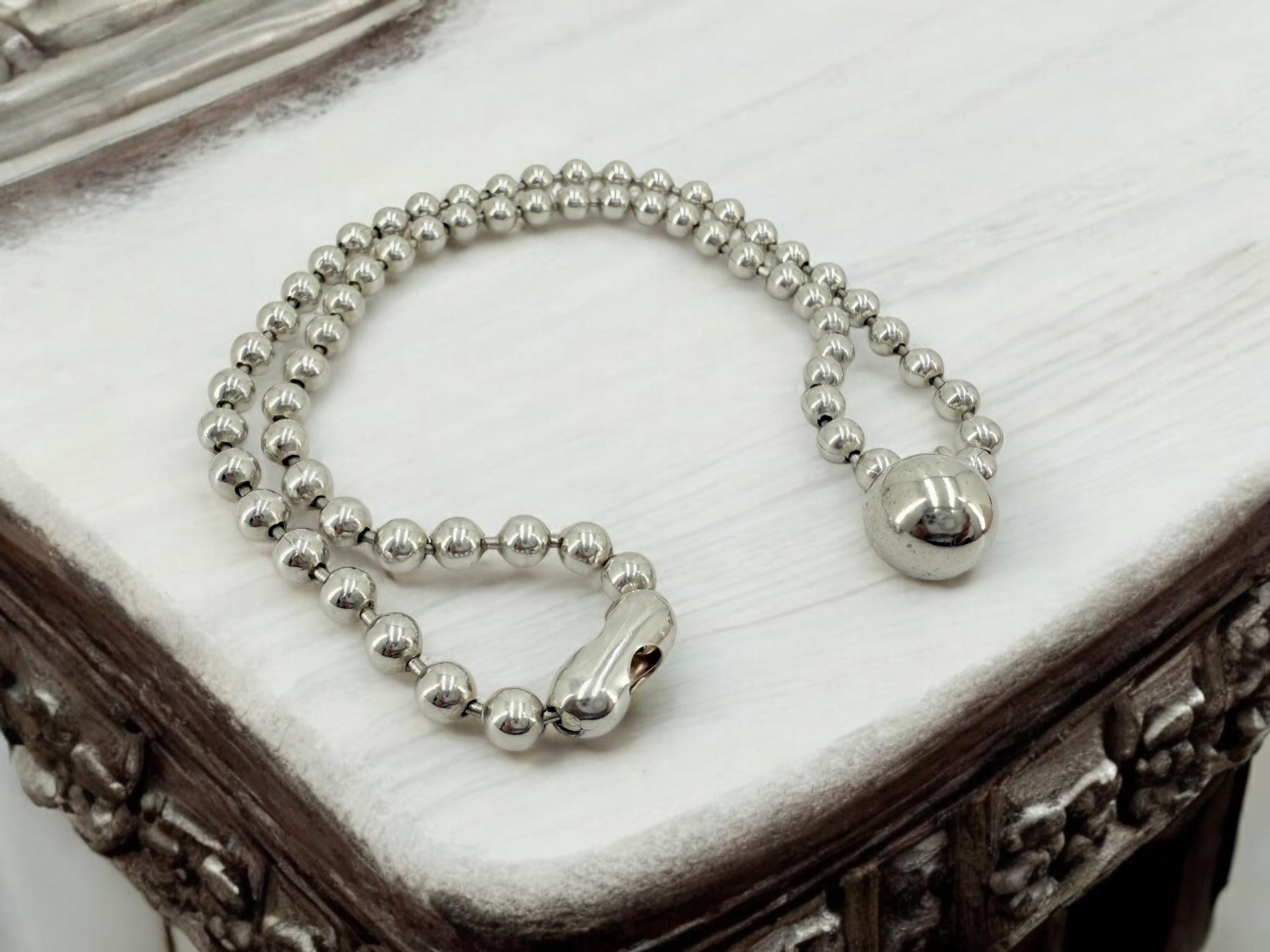 chunky silver necklace with ball pendant, bold balls chain pendant necklace, thick ball chain choker, statement silver necklace, women gift