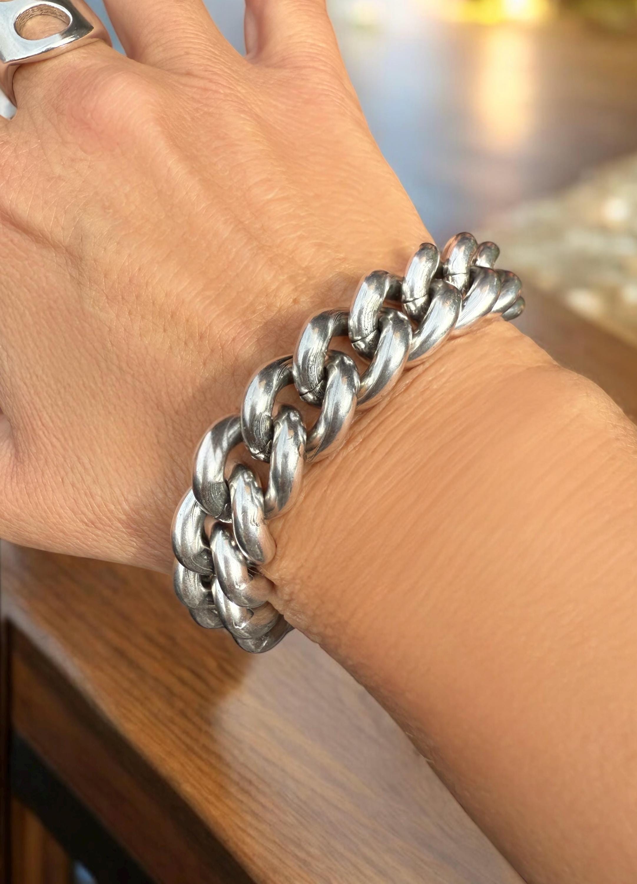 Chunky silver bracelet, Cuban big link chain bracelet, silver bold bracelet, heavyweight bracelet, thick link bracelet, uno de 50 style,