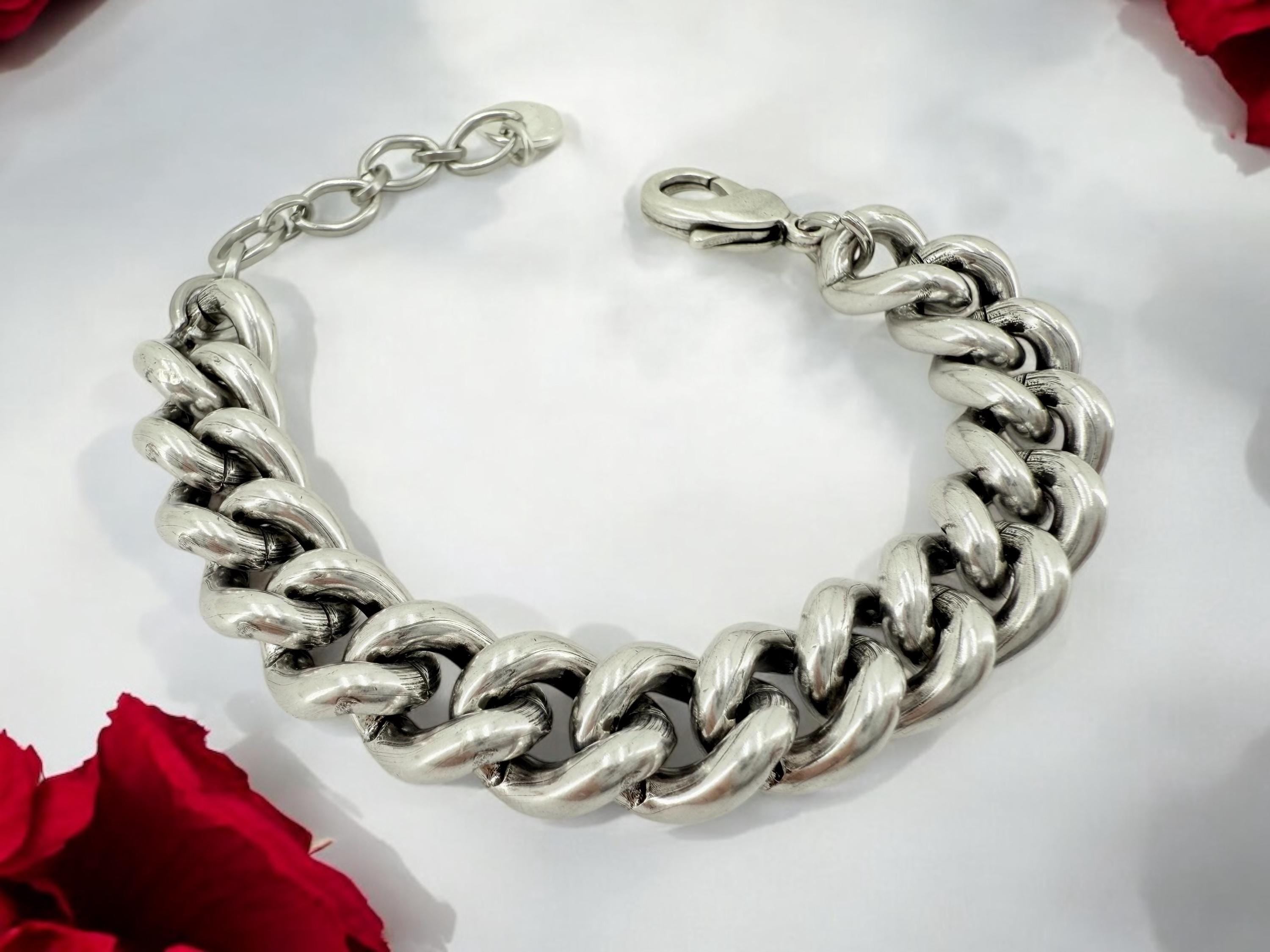 Chunky silver bracelet, Cuban big link chain bracelet, silver bold bracelet, heavyweight bracelet, thick link bracelet, uno de 50 style,
