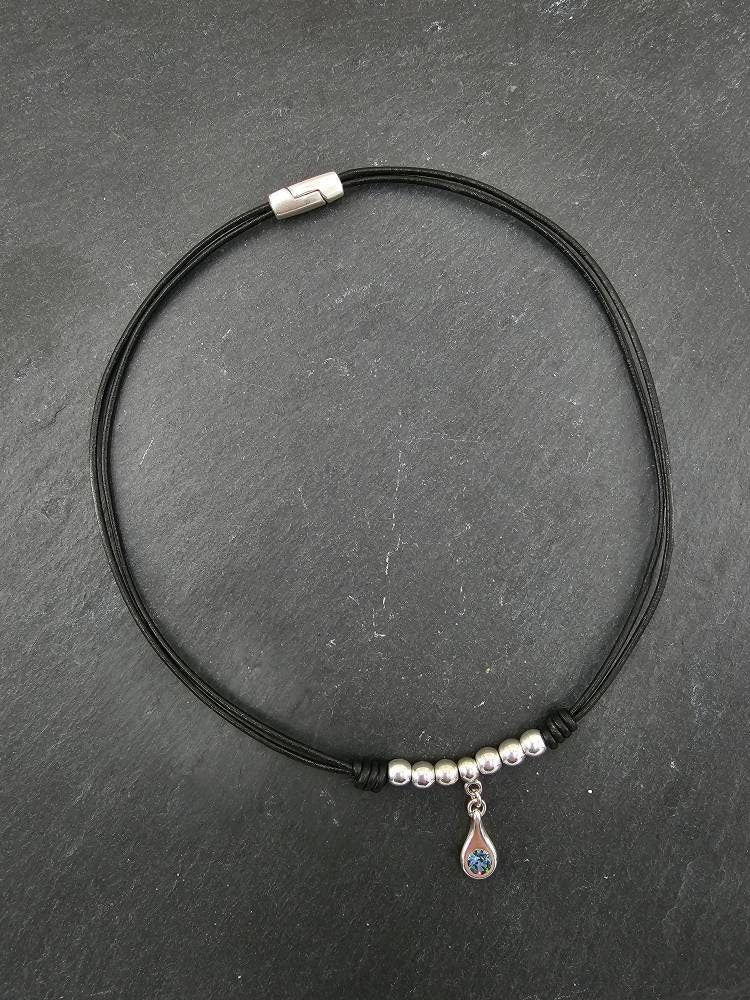 Minimalist leather choker, Swarovski pendant choker, silver choker, leather necklace, dainty choker, boho choker,  style, gift for