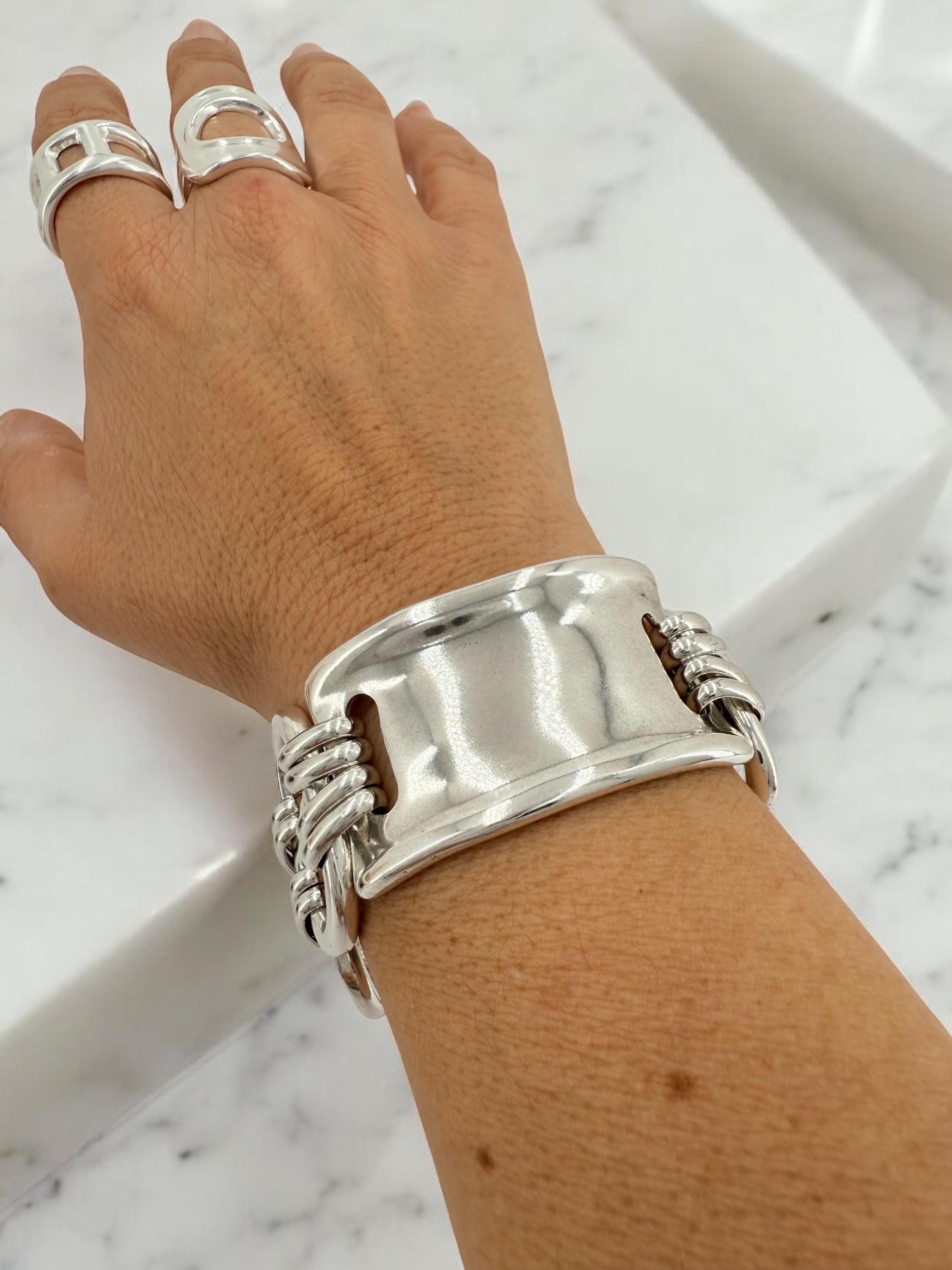 Chunky silver bracelet, cuff bracelet, silver bold bracelet, silver chain bracelet, thick link bracelet, uno de 50 style, statement bracelet