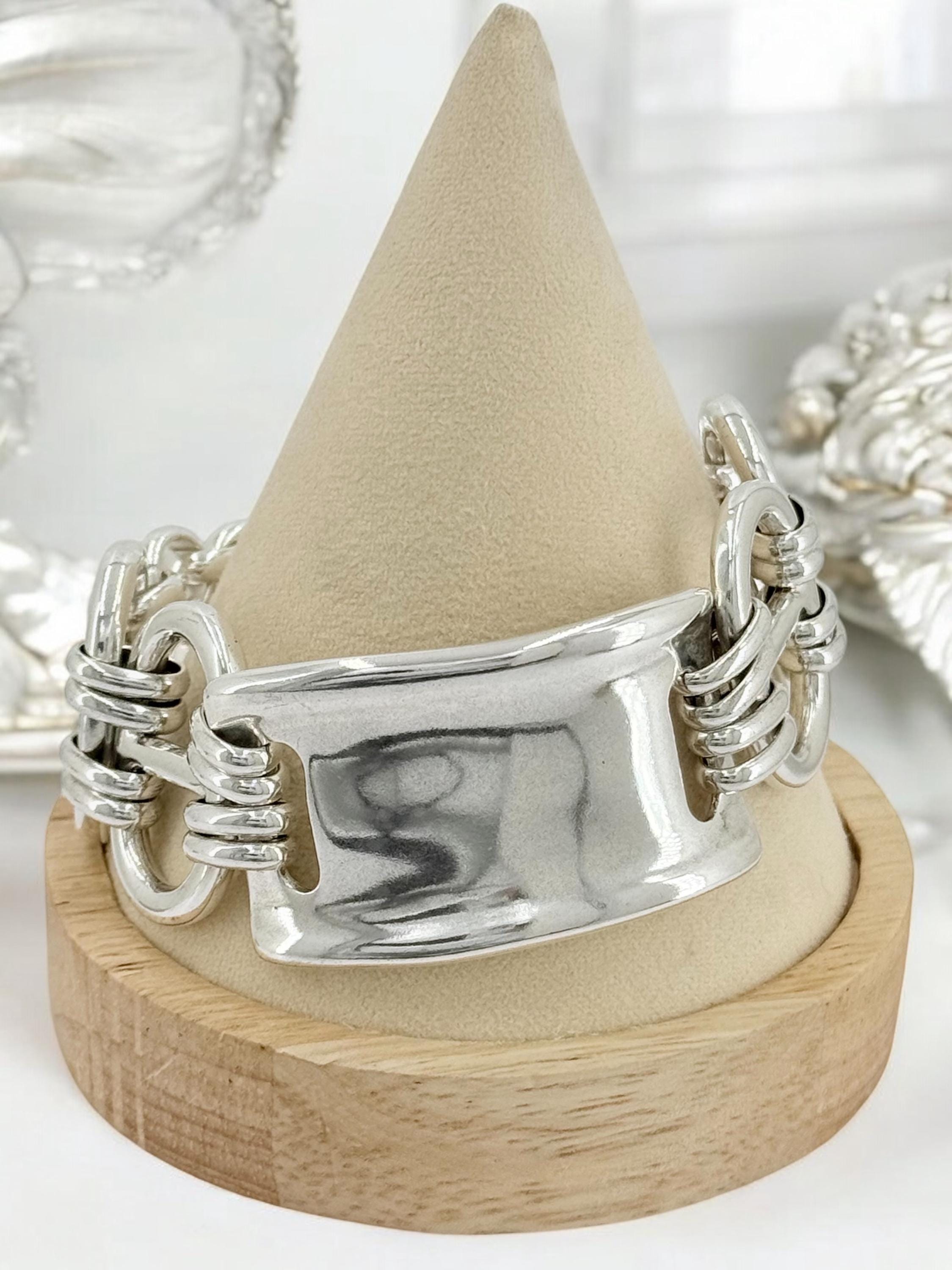 Chunky silver bracelet, cuff bracelet, silver bold bracelet, silver chain bracelet, thick link bracelet, uno de 50 style, statement bracelet