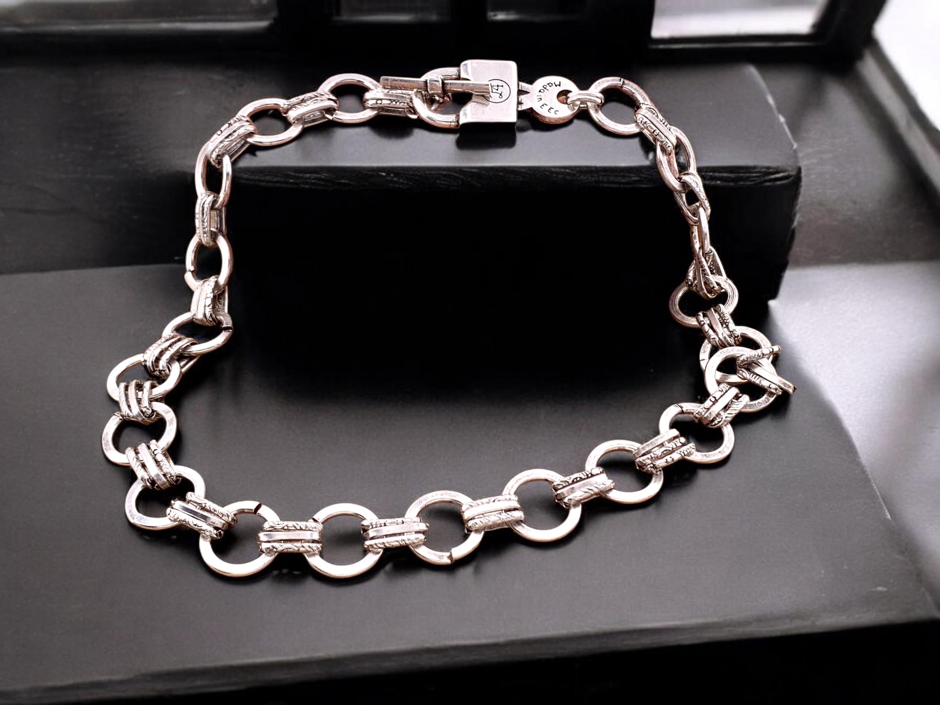 Chunky silver plated steel necklace with padlock shaped toggle clasp - custom bold choker