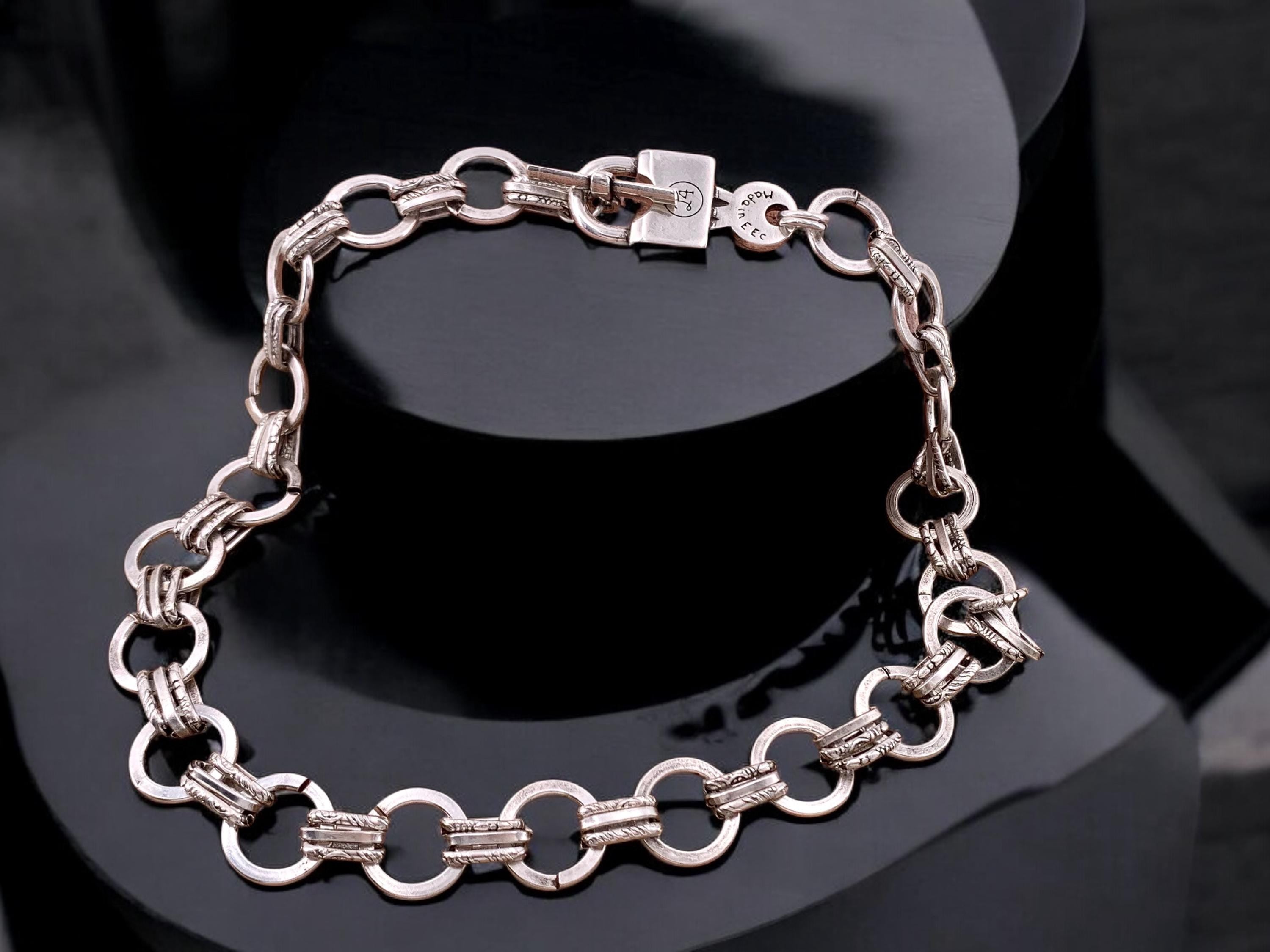Chunky silver plated steel necklace with padlock shaped toggle clasp - custom bold choker