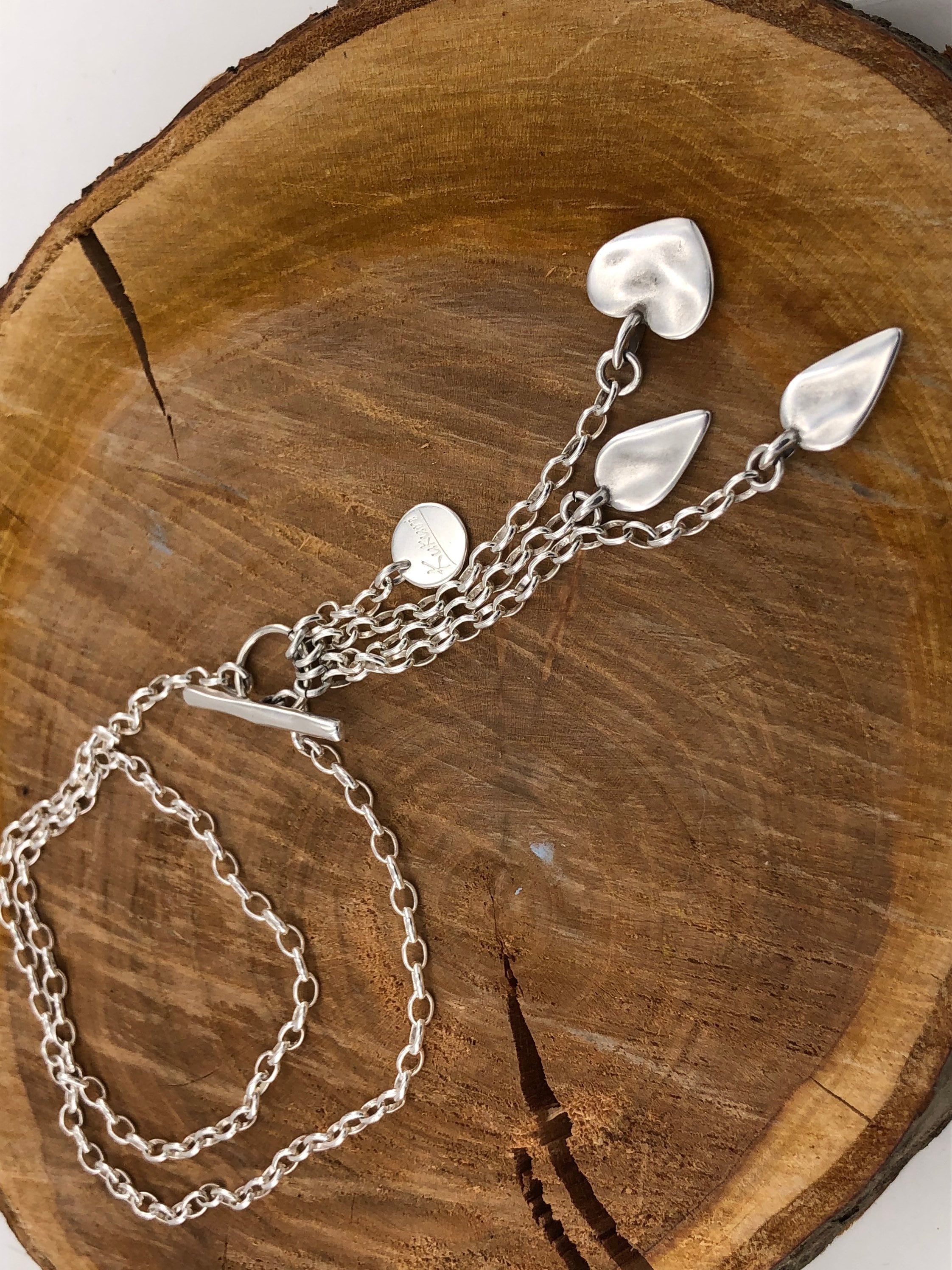 Minimalist silver plated toggle clasp lariat necklace, charms droped choker