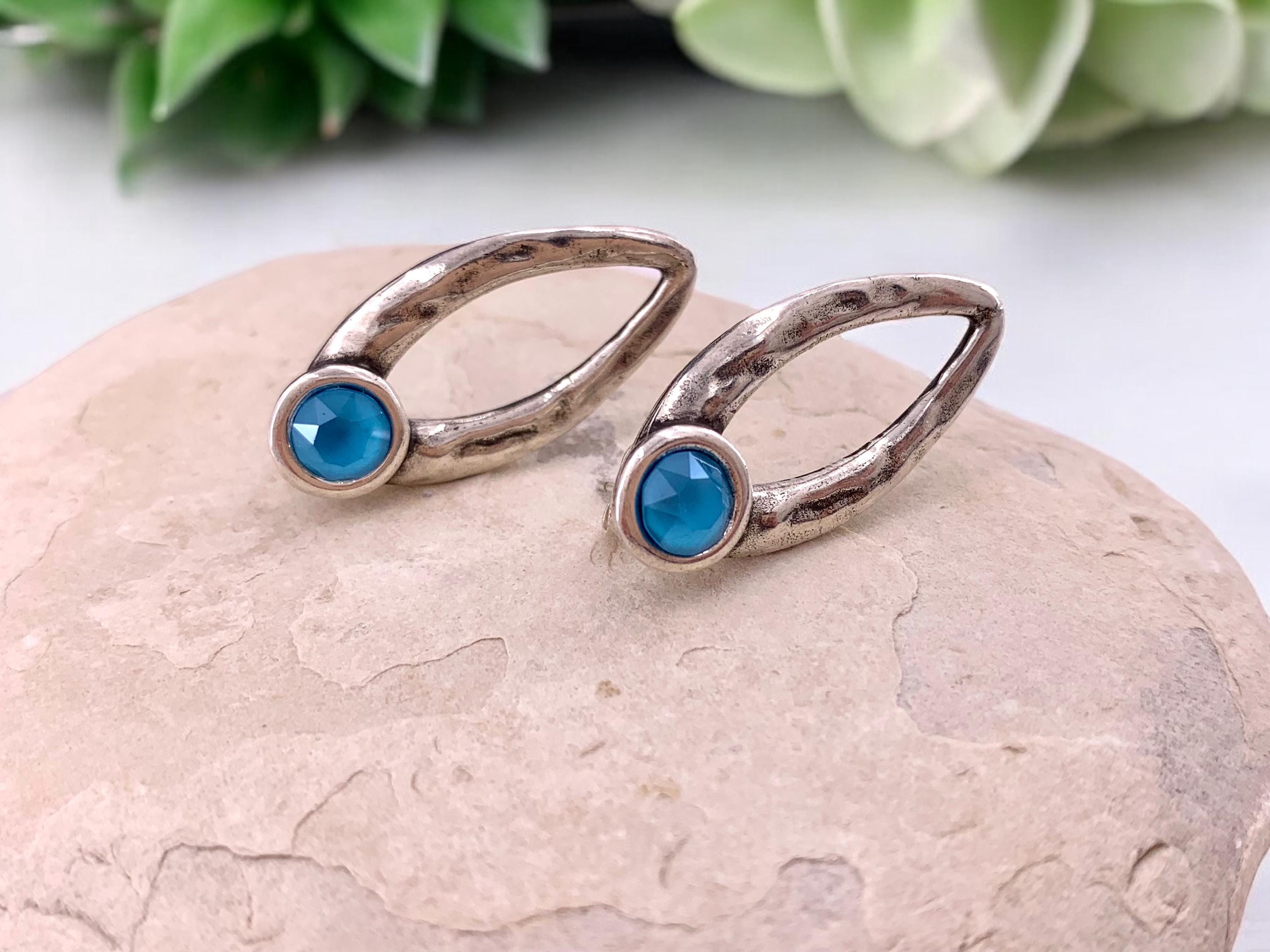 Large silver earrings, Swarovsky earrings, chunky silver earrings, blue earrings, vintage earrings,  style, statement earrings,