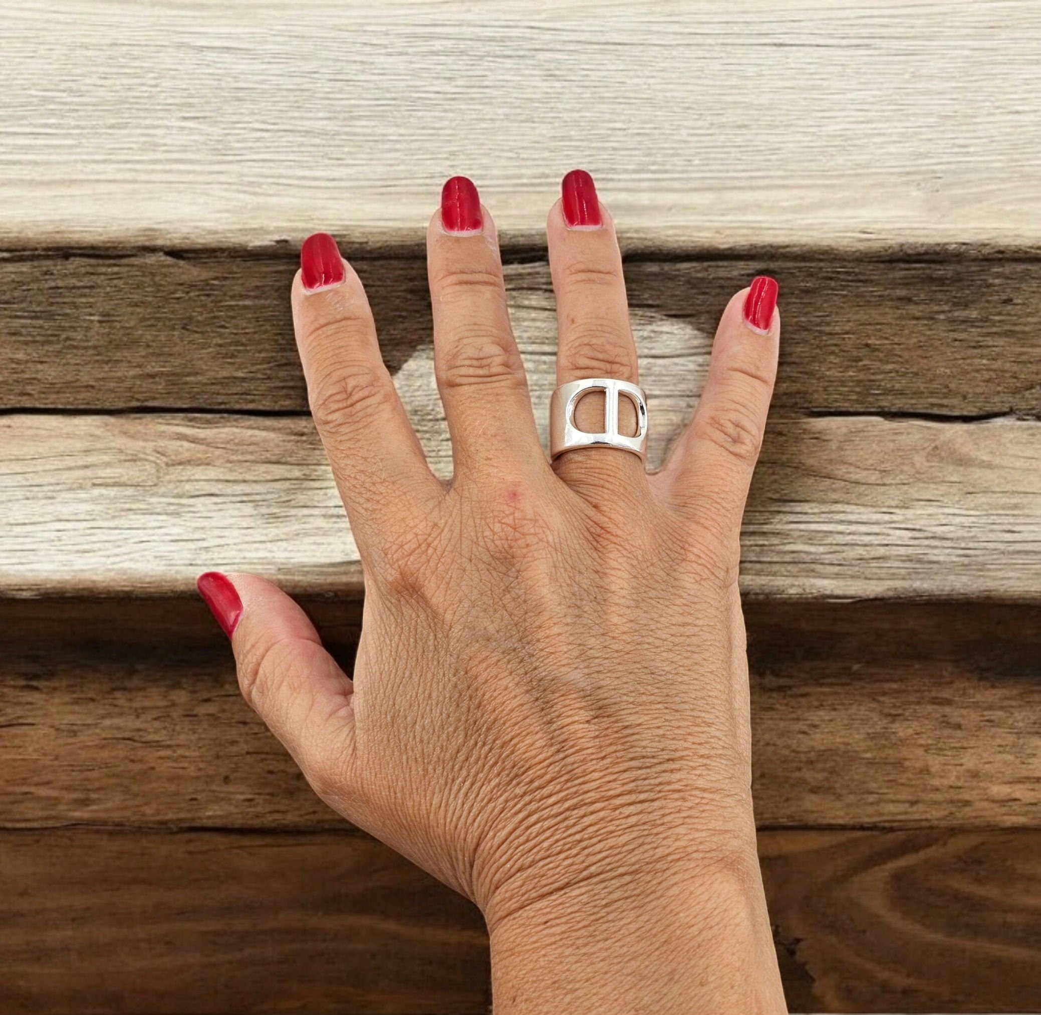 Chunky ring, silver boho ring, engraved boho silver ring, open band silver ring, statement ring, Uno de 50 style