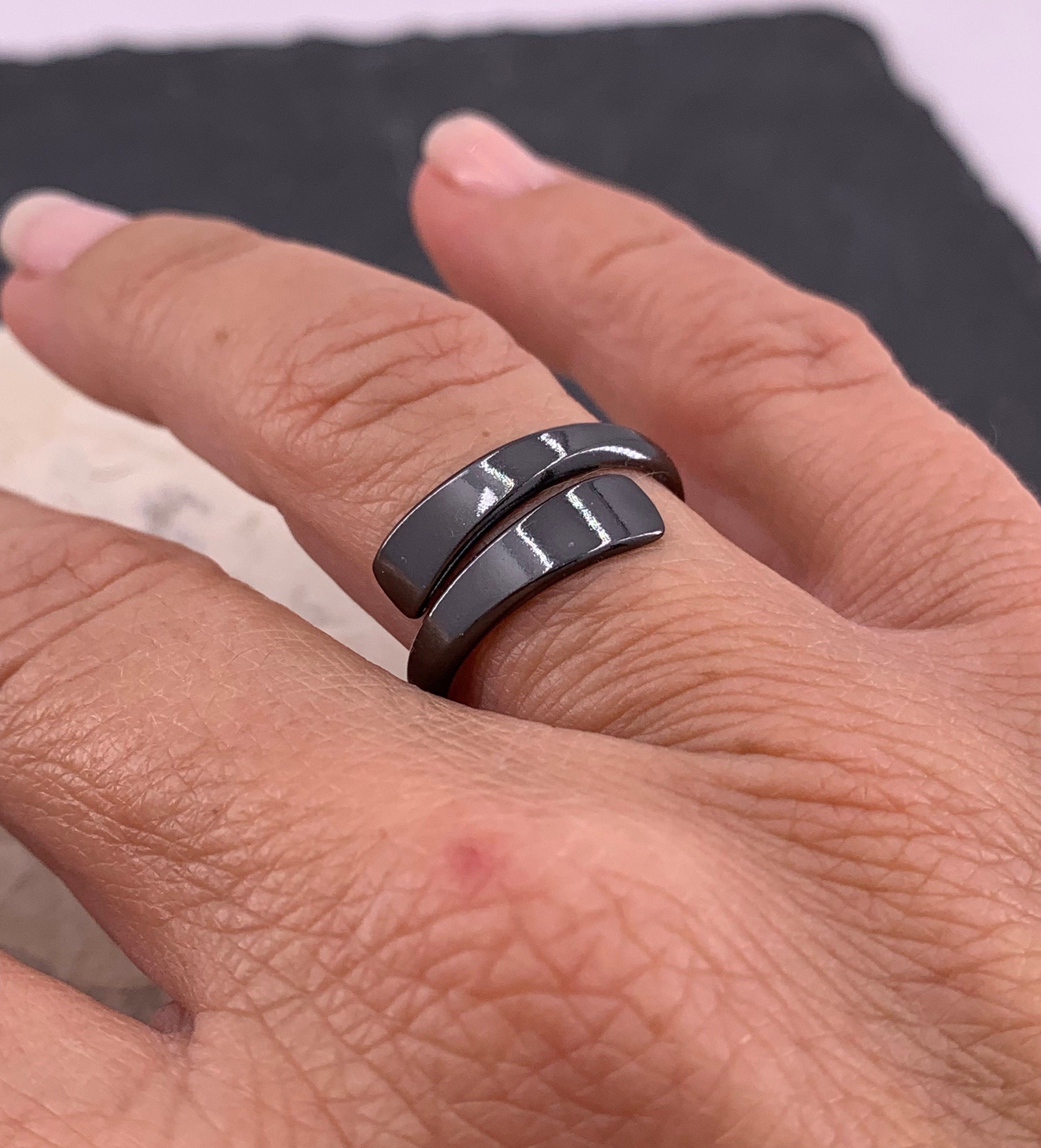 Black ring, gun metal ring, black jewelry, rock ring, stackable ring, original gift, punk ring, open band black ring, unisex ring