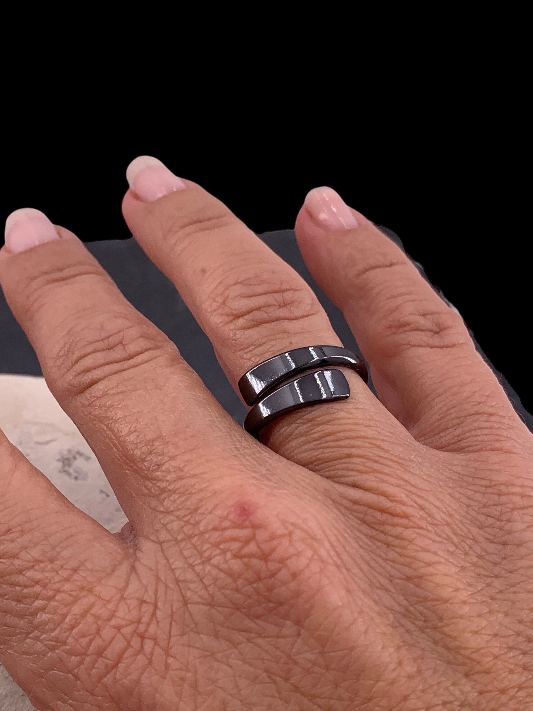 Black ring, gun metal ring, black jewelry, rock ring, stackable ring, original gift, punk ring, open band black ring, unisex ring