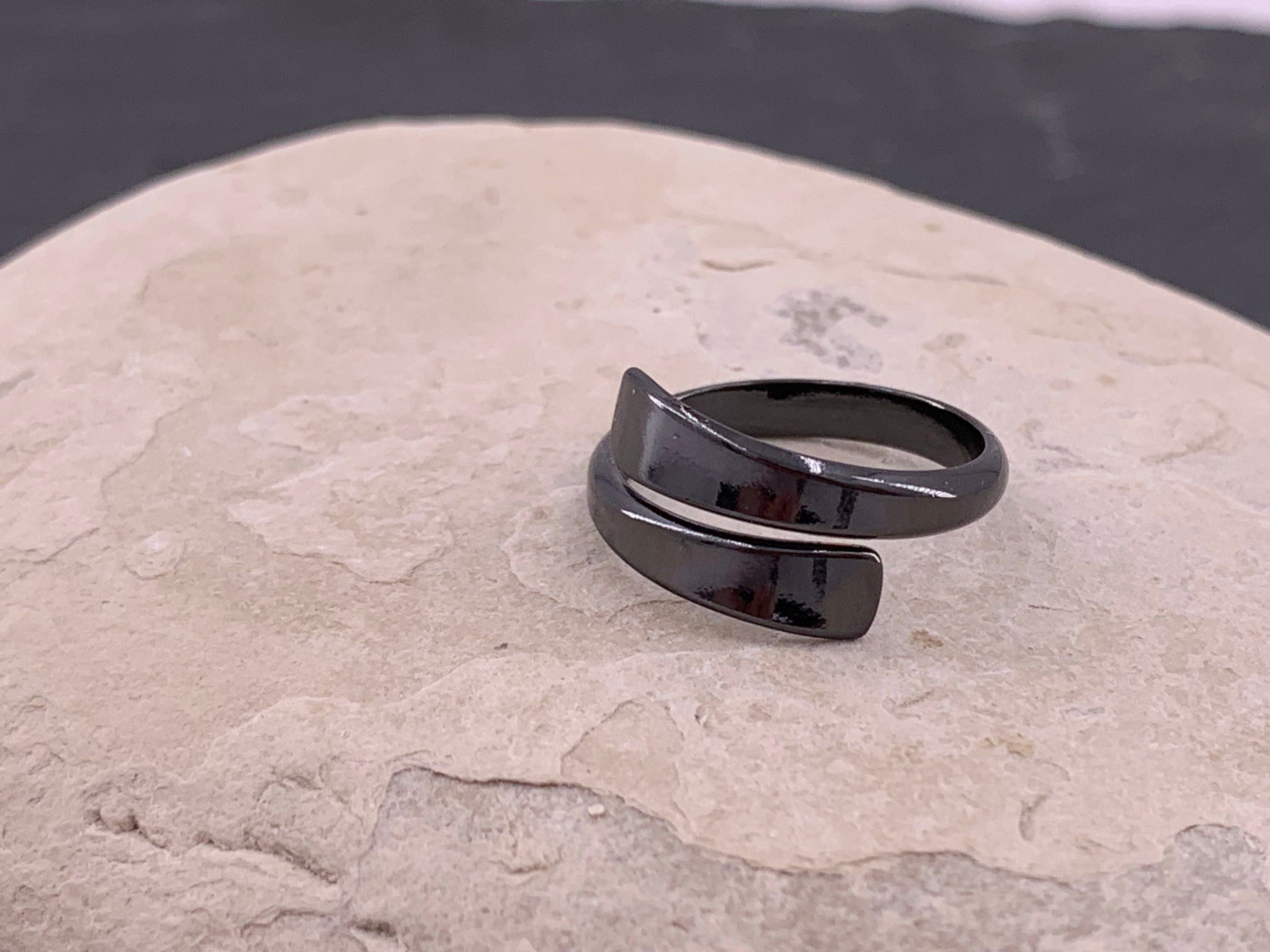 Black ring, gun metal ring, black jewelry, rock ring, stackable ring, original gift, punk ring, open band black ring, unisex ring
