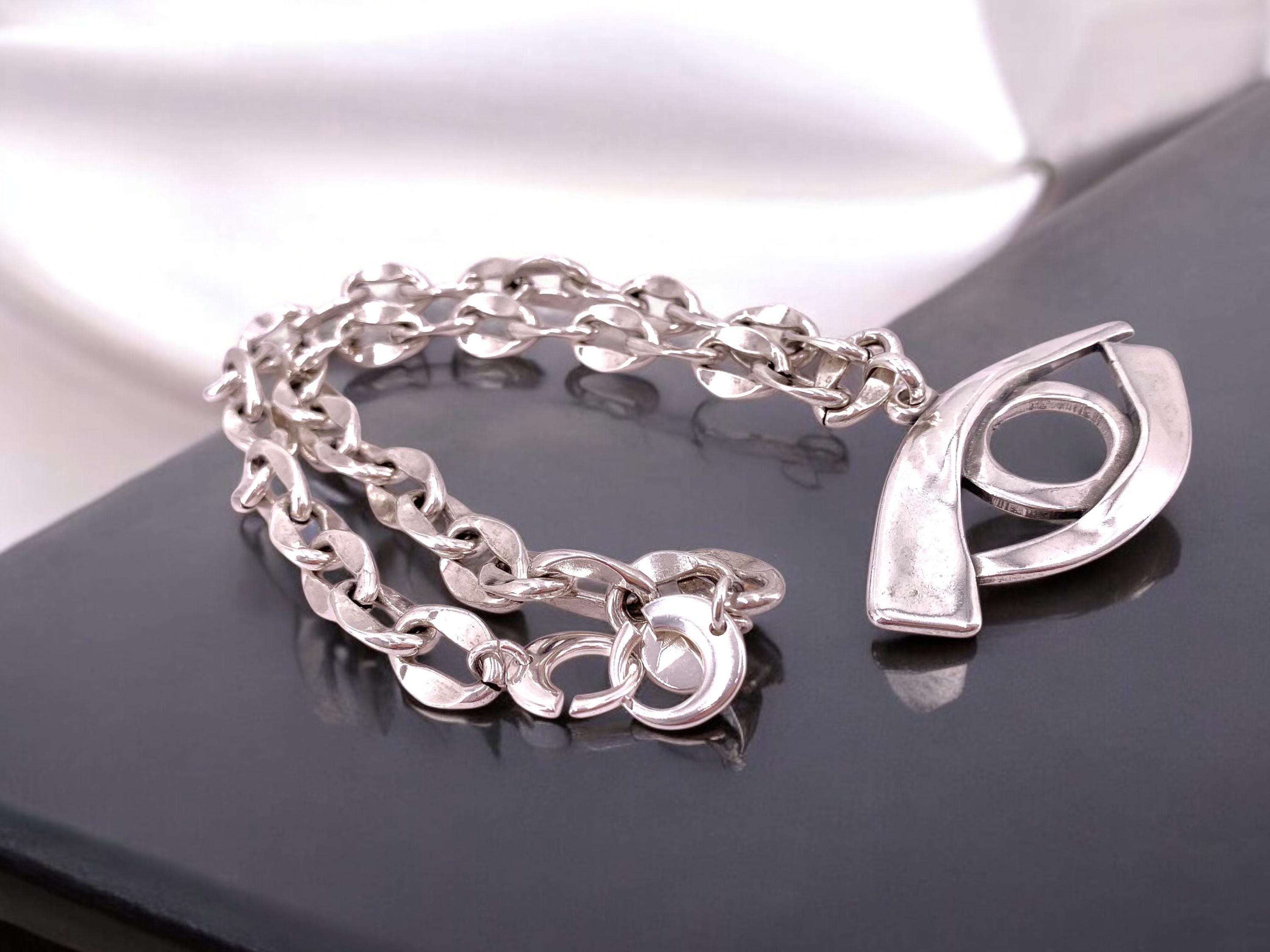 Statement protector eye pendant, chunky silver heavy chain necklace, big pendant silver chain necklace, solid necklace, chunky silver choker