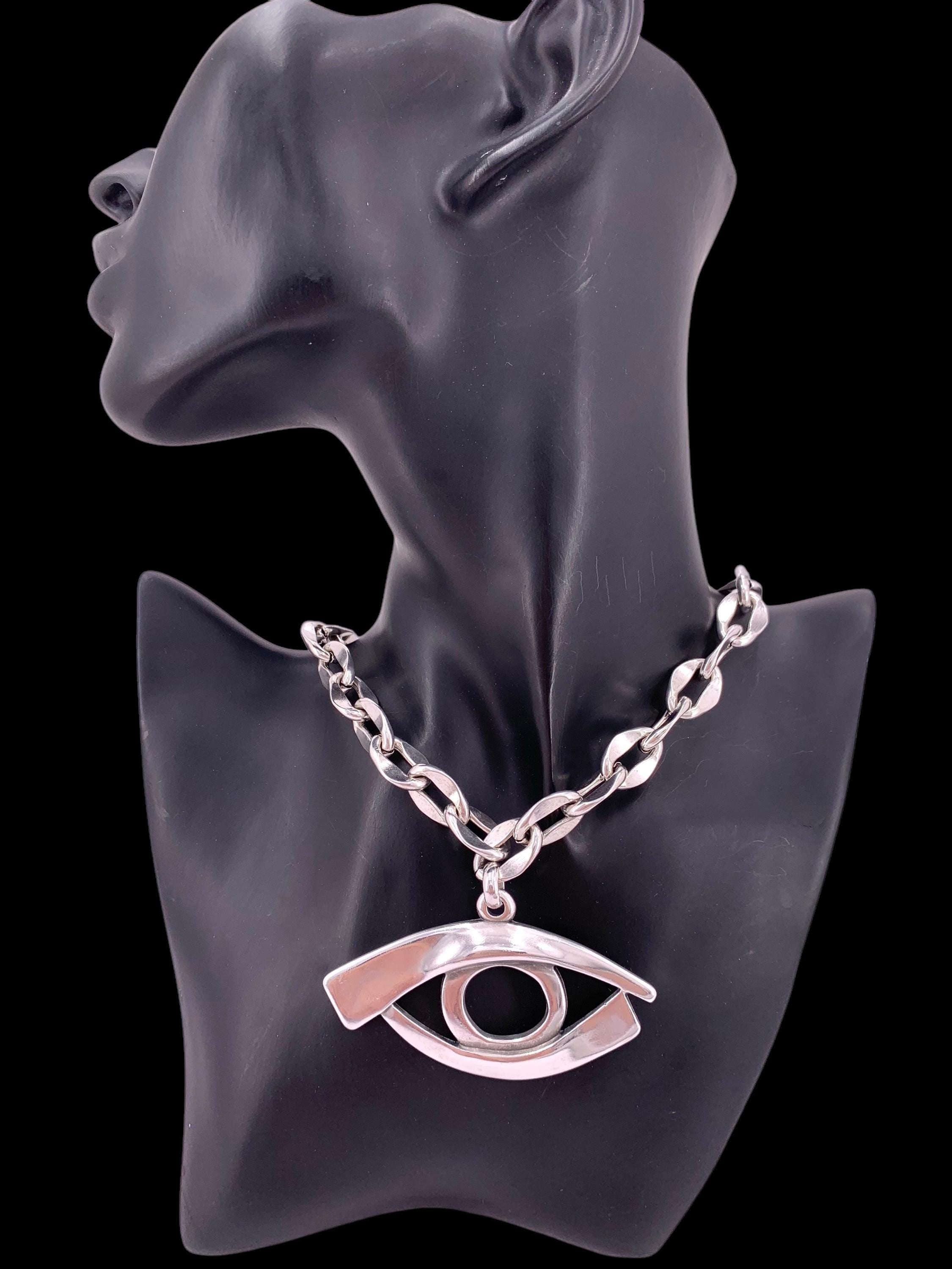 Statement protector eye pendant, chunky silver heavy chain necklace, big pendant silver chain necklace, solid necklace, chunky silver choker