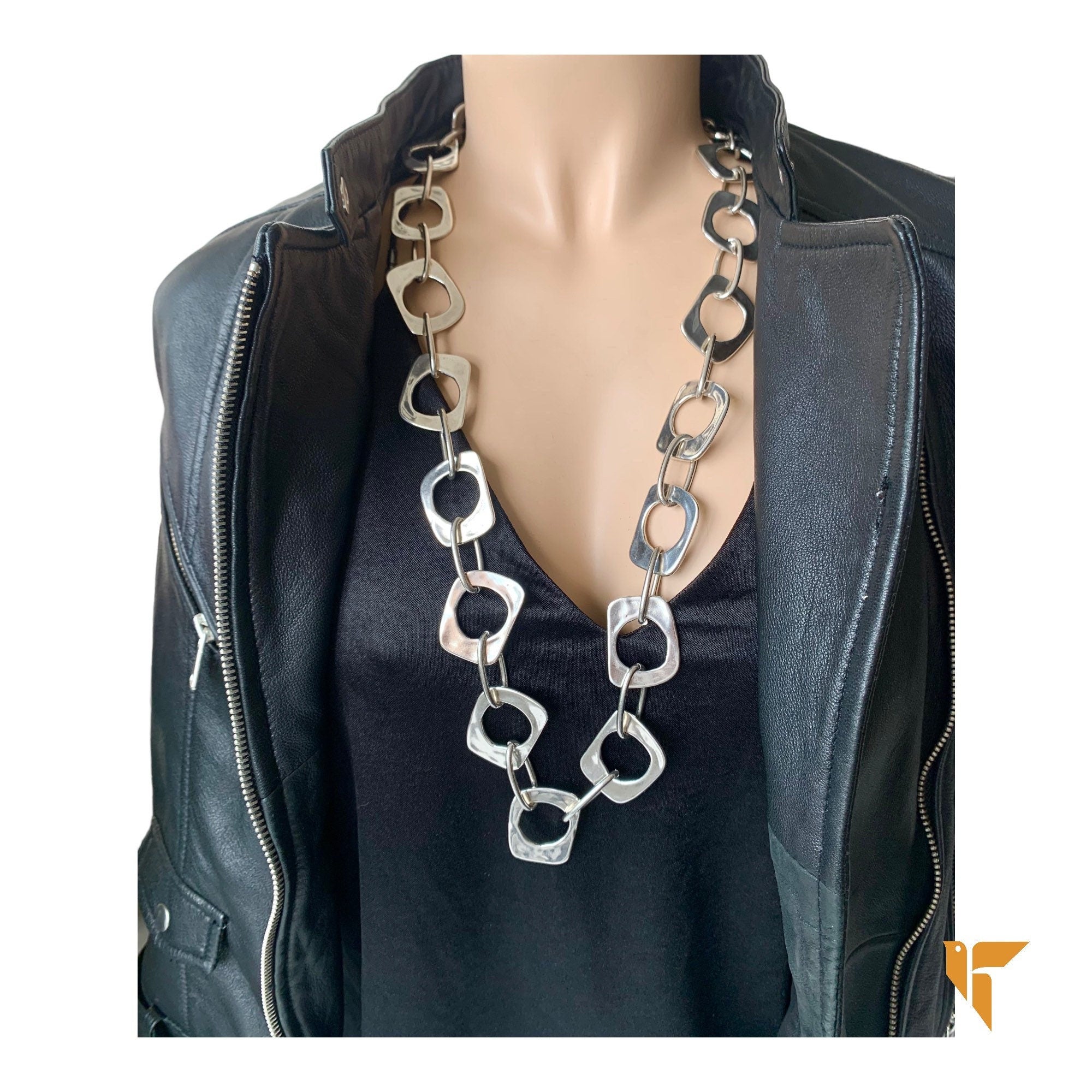 Chunky Long Silver Link Necklace – Bold Statement Jewelry – Toggle Clasp – Uno de 50 Inspired – Custom Length – Handmade Gift