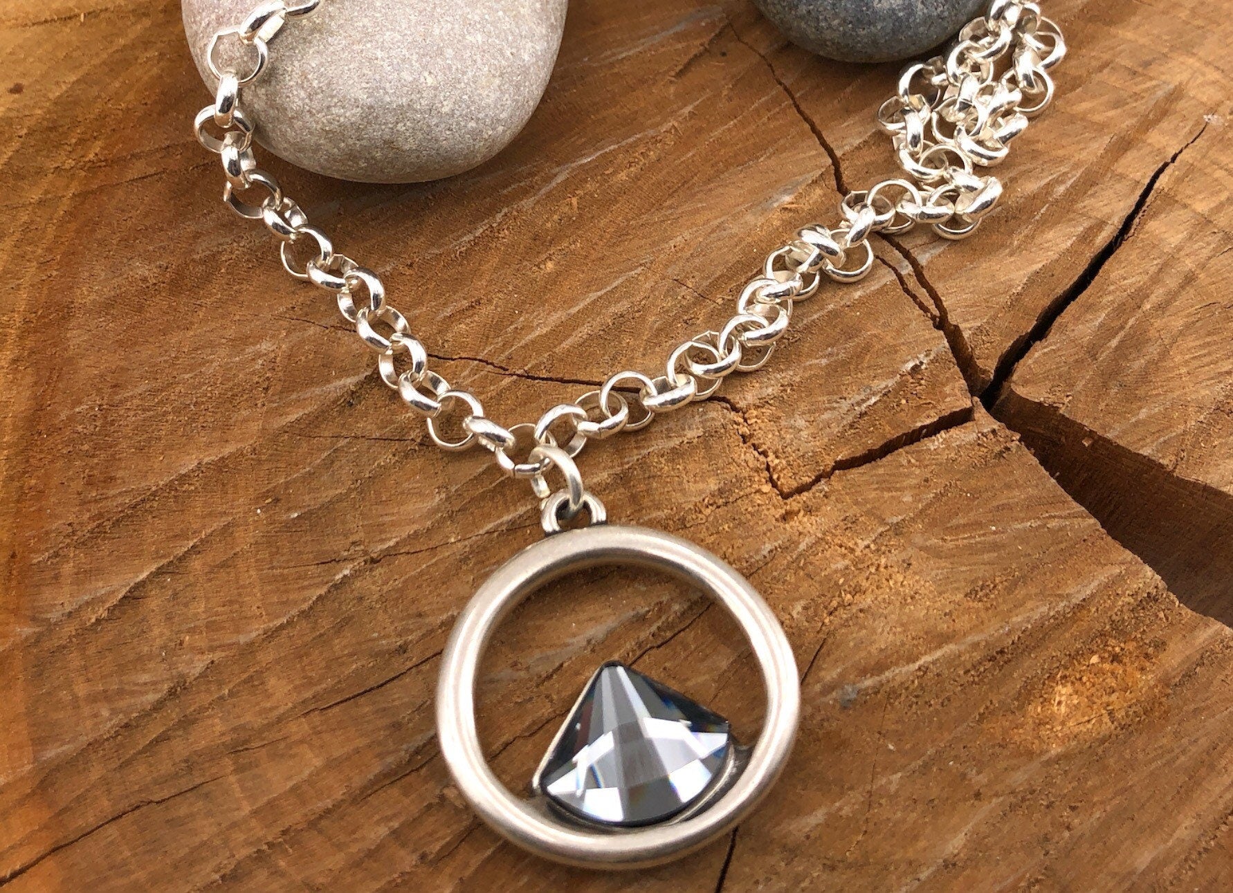 Statement Swarovski crystal pendant silver necklace for women, bohemian style necklace, gift for women, silver jewelry for everyday