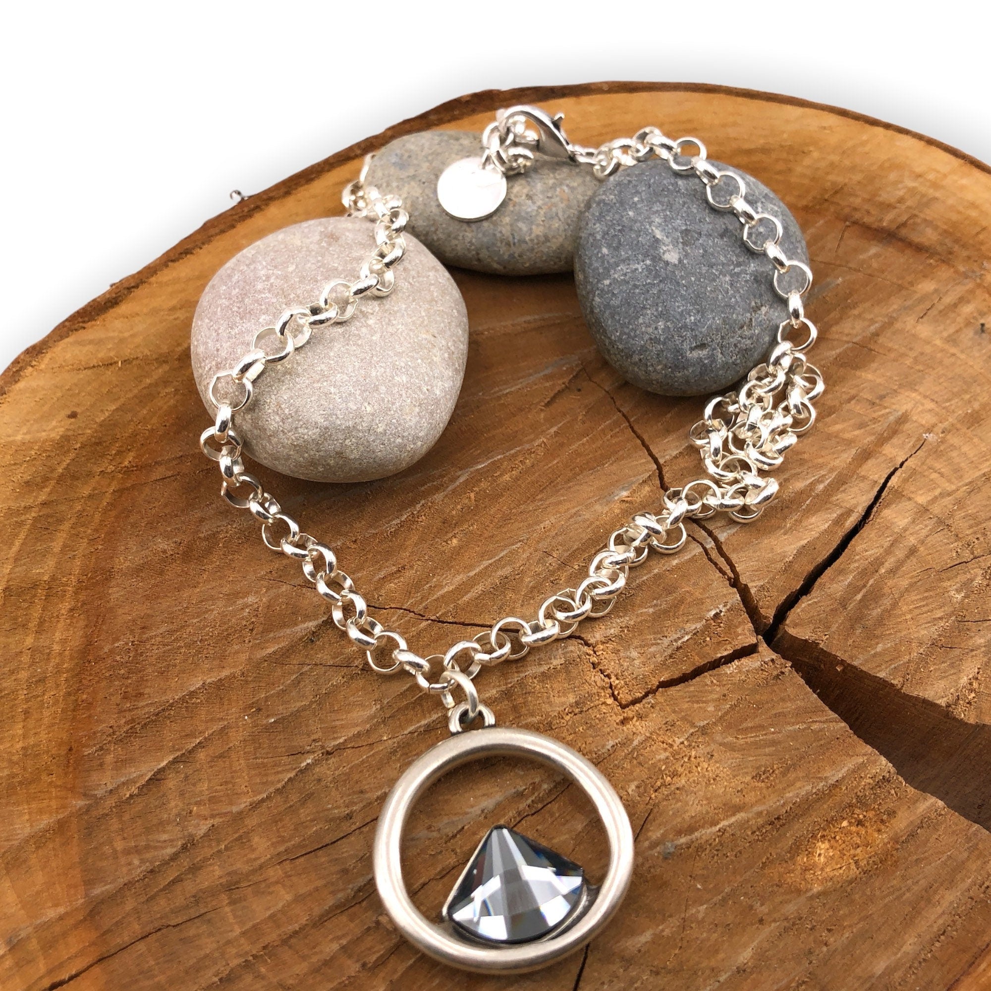 Statement Swarovski crystal pendant silver necklace for women, bohemian style necklace, gift for women, silver jewelry for everyday