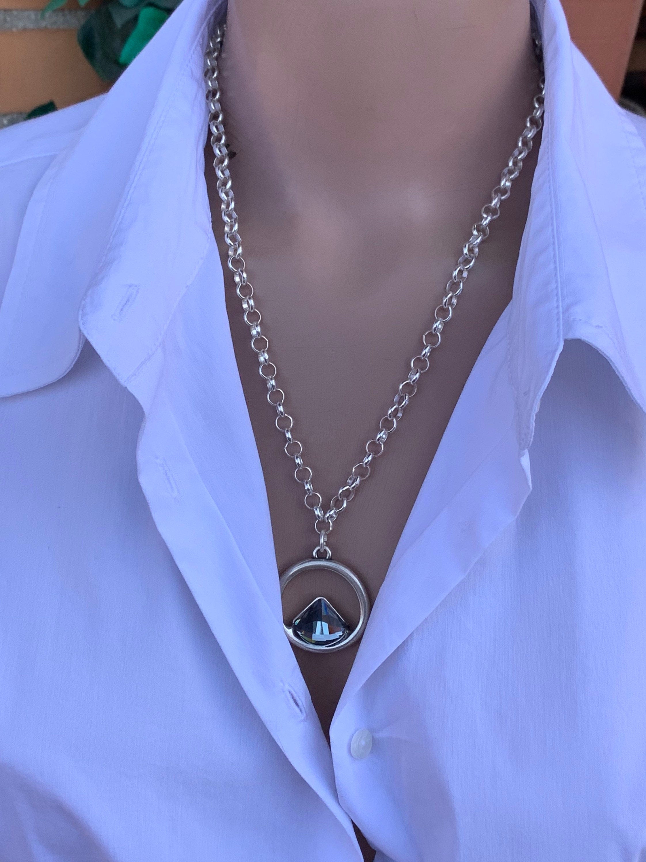 Statement Swarovski crystal pendant silver necklace for women, bohemian style necklace, gift for women, silver jewelry for everyday