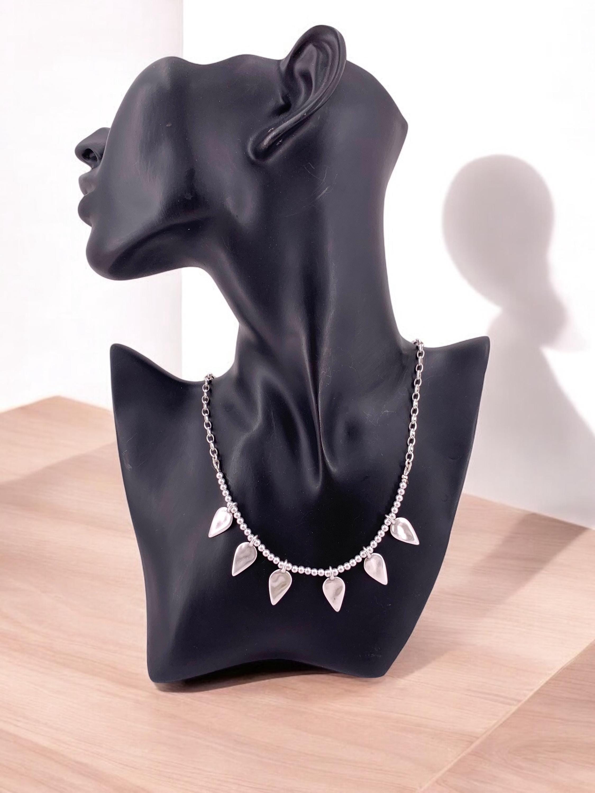 Dainty silver chain beaded necklace with drop pendant charms, silver choker with delicate pendants, uno de 50 style, Christmas present