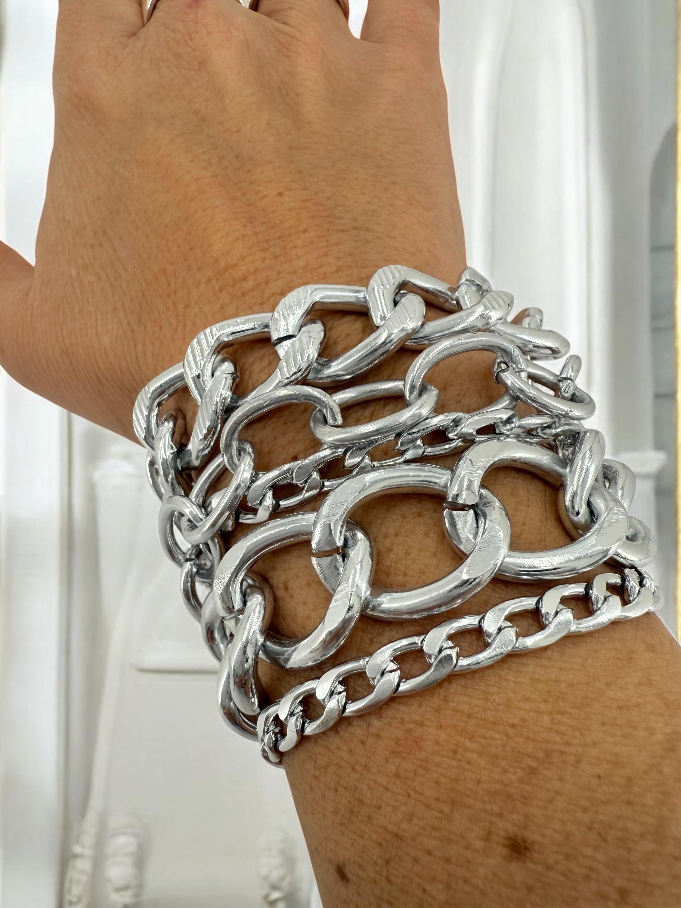 Multi standard Chunky Silver chain bracelet, vintage big link bracelet, lightweight chain bracelet, thick bracelet, extravagant bracelet,