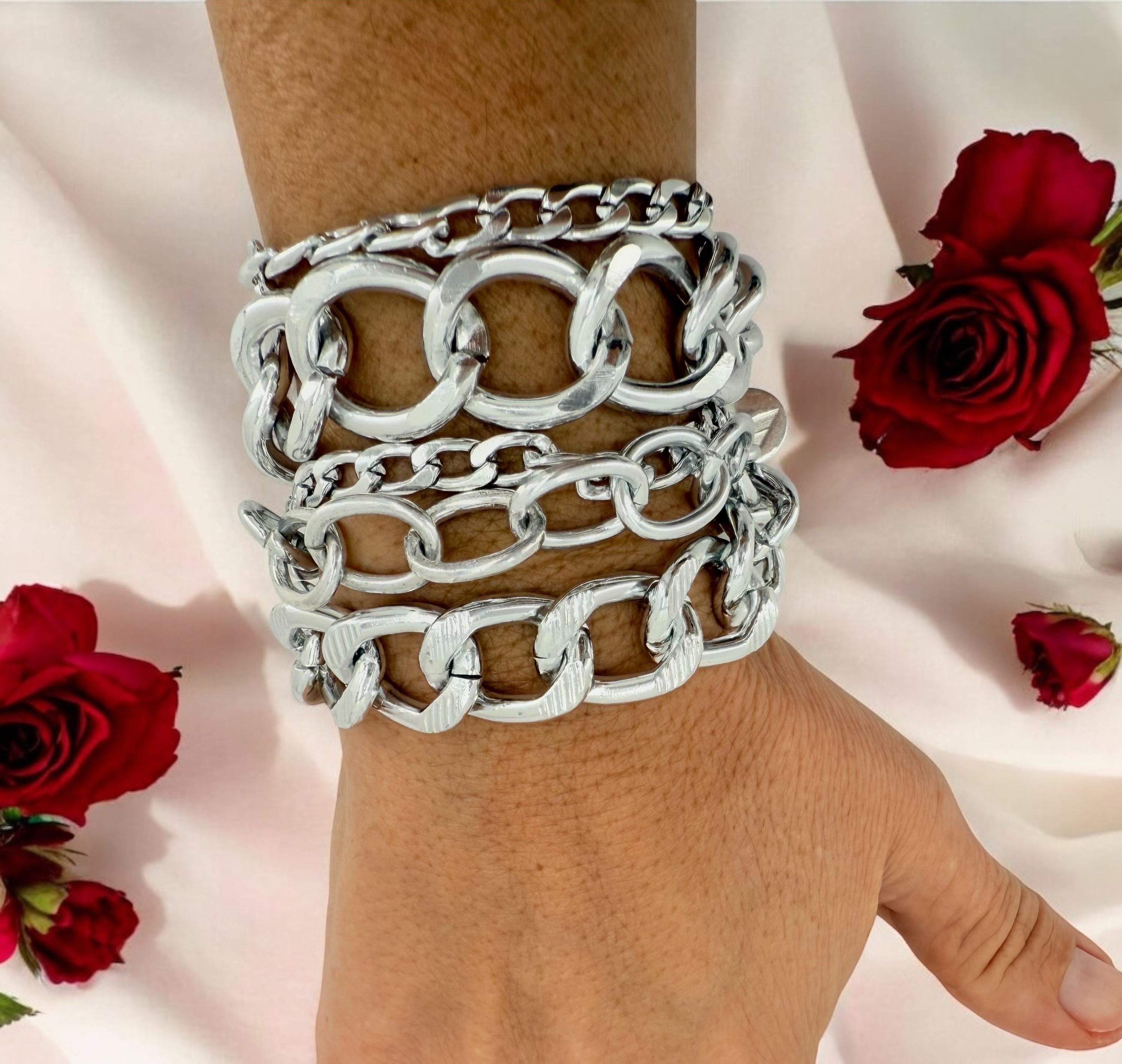 Multi standard Chunky Silver chain bracelet, vintage big link bracelet, lightweight chain bracelet, thick bracelet, extravagant bracelet,
