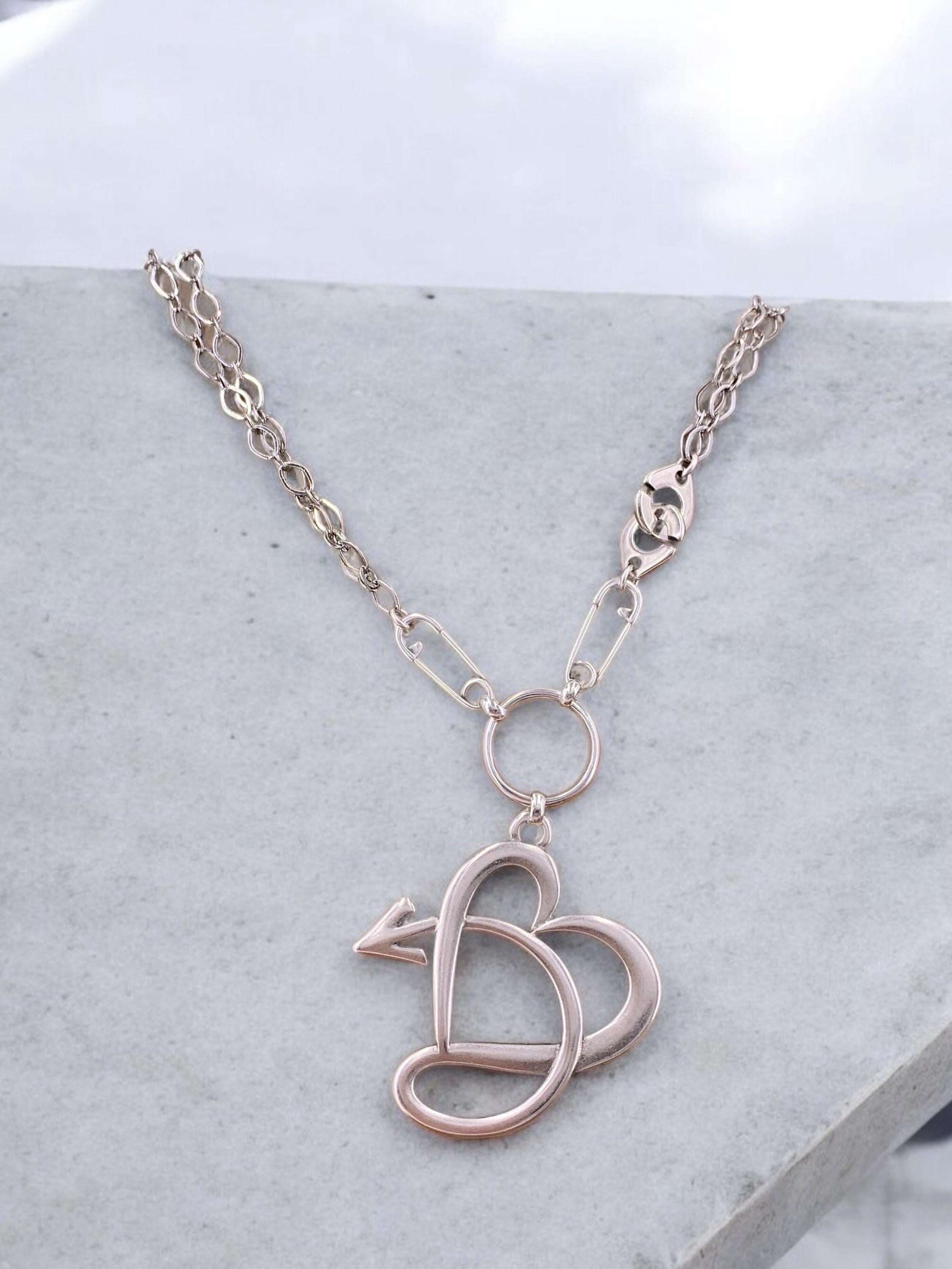Big heart pendant layering necklace, infinity silver necklace, safety pin original modem design silver pendant necklace, chunky necklace
