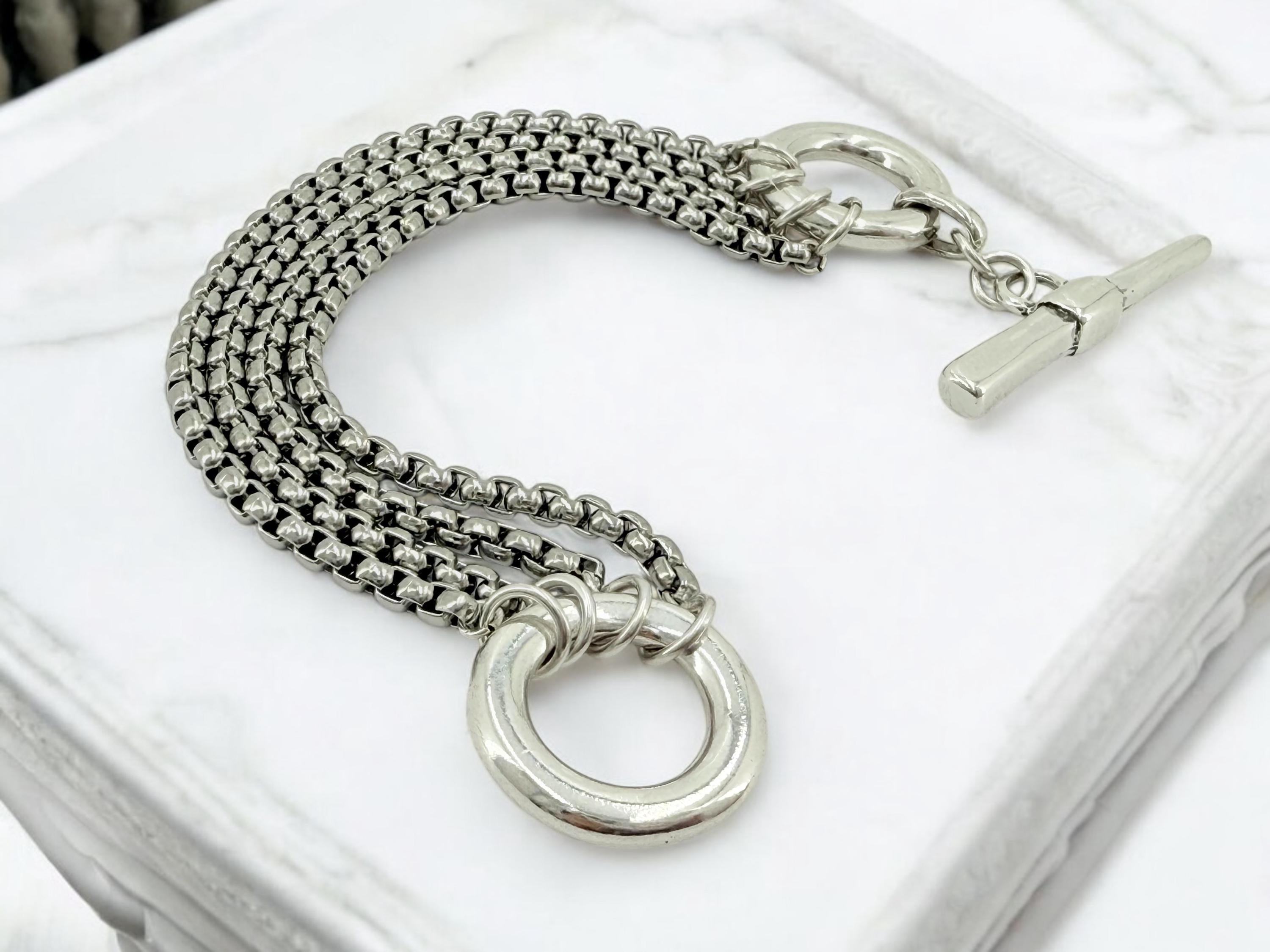 Chunky Multi-Strand Silver Bracelet – Bold Wrap Chain – Toggle Clasp – Heavy Statement Jewelry – Uno de 50 Inspired – Handmade Gift