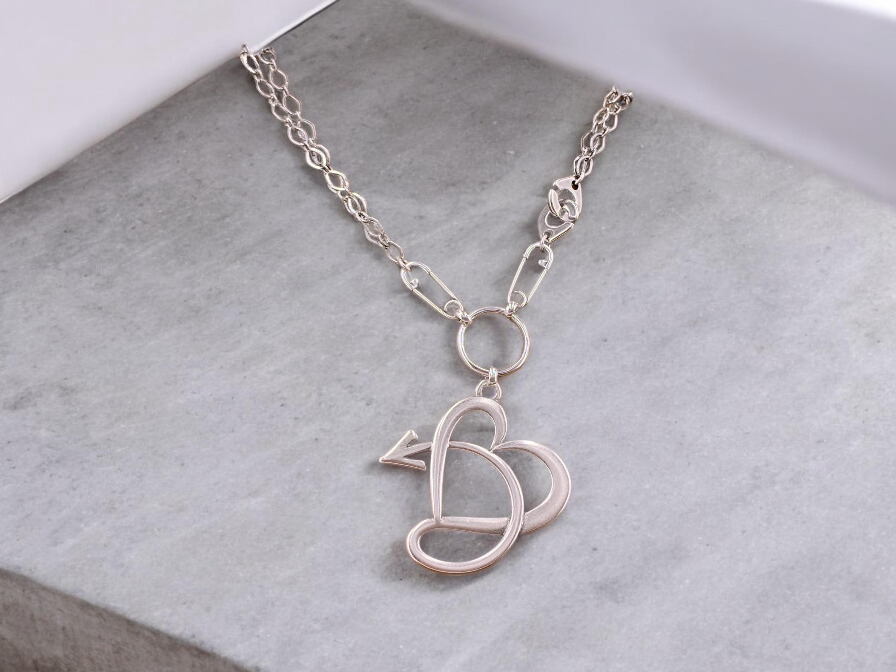 Big heart pendant layering necklace, infinity silver necklace, safety pin original modem design silver pendant necklace, chunky necklace
