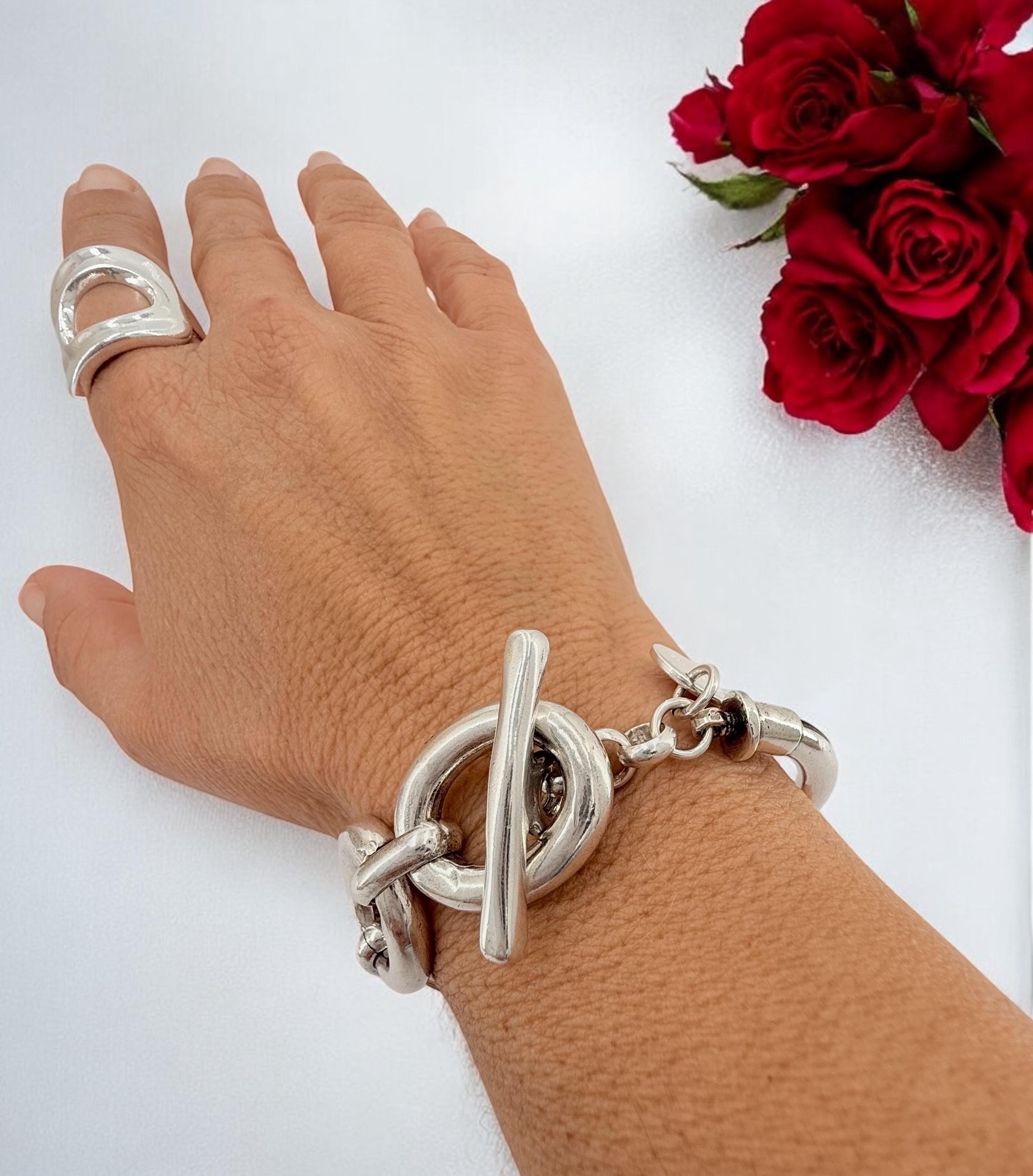 Chunky silver half cuff bracelet, big link chain silver bracelet, statement cuff, thick bracelet, uno de 50 style, women gift, bold bracelet
