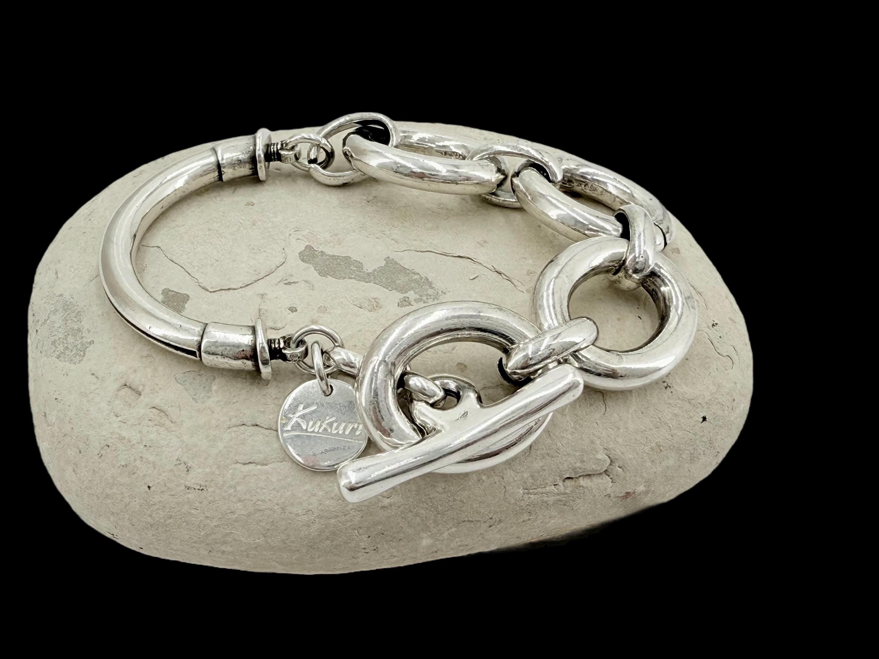 Chunky silver half cuff bracelet, big link chain silver bracelet, statement cuff, thick bracelet, uno de 50 style, women gift, bold bracelet