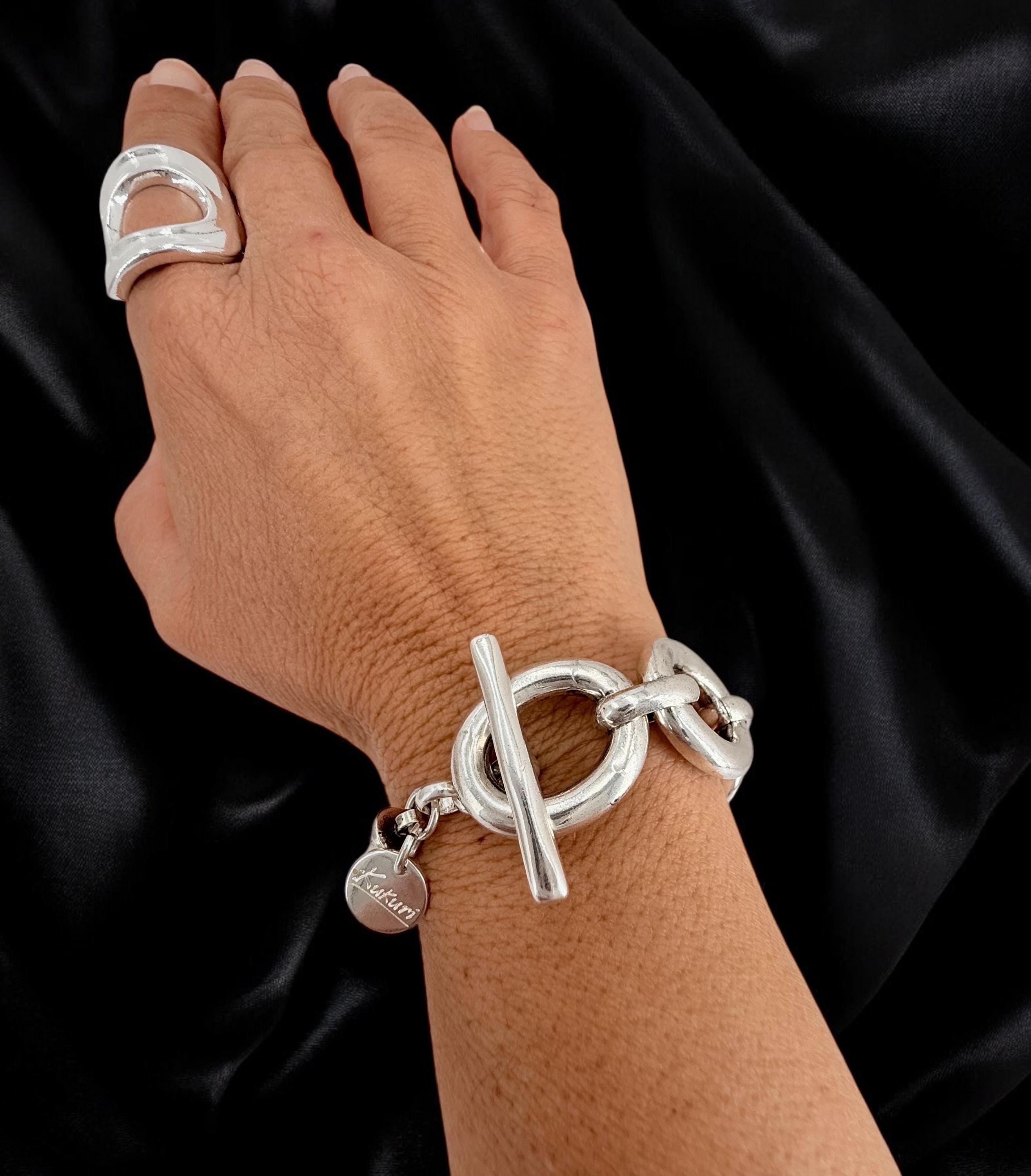 Chunky silver half cuff bracelet, big link chain silver bracelet, statement cuff, thick bracelet, uno de 50 style, women gift, bold bracelet