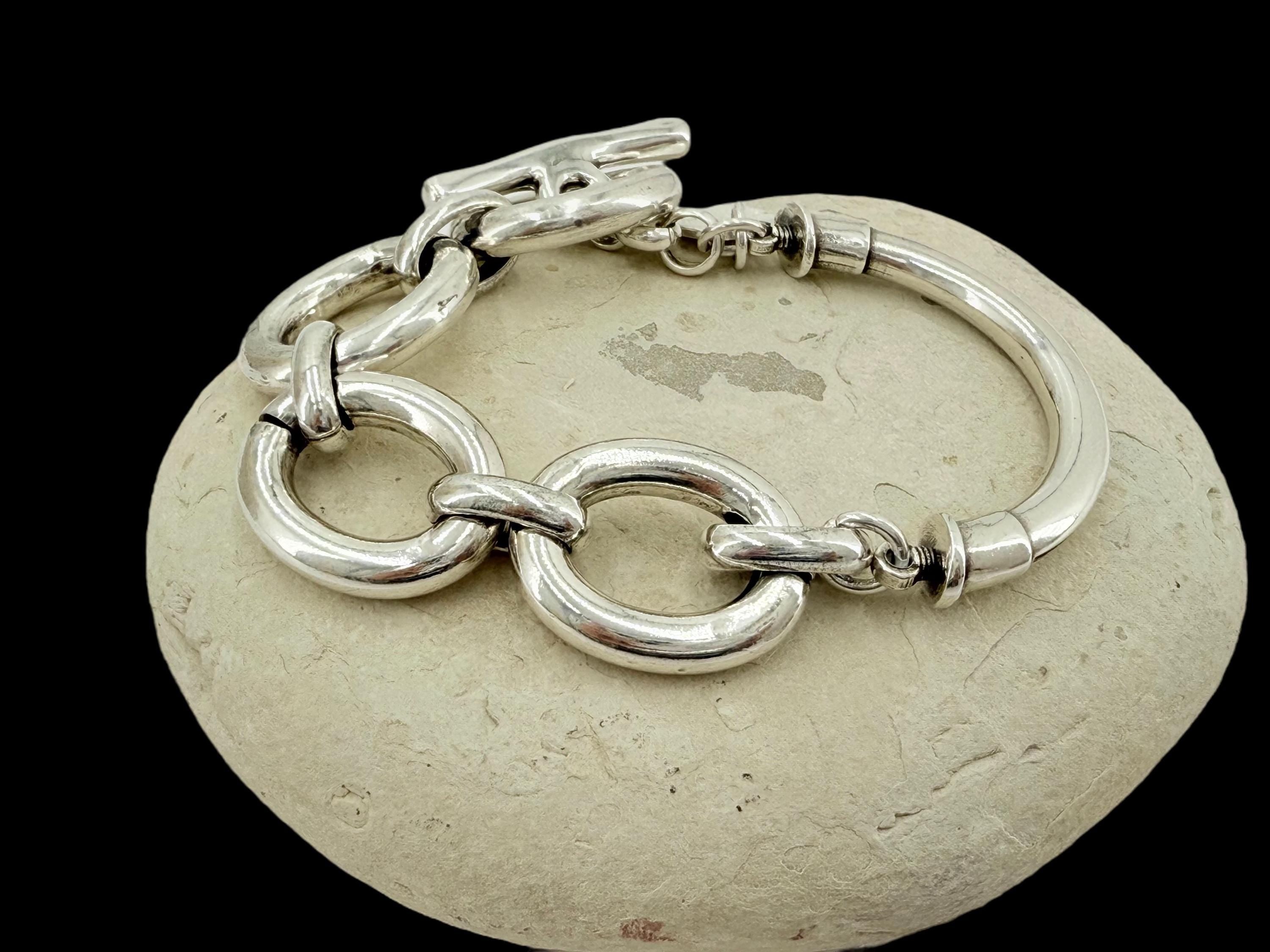 Chunky silver half cuff bracelet, big link chain silver bracelet, statement cuff, thick bracelet, uno de 50 style, women gift, bold bracelet