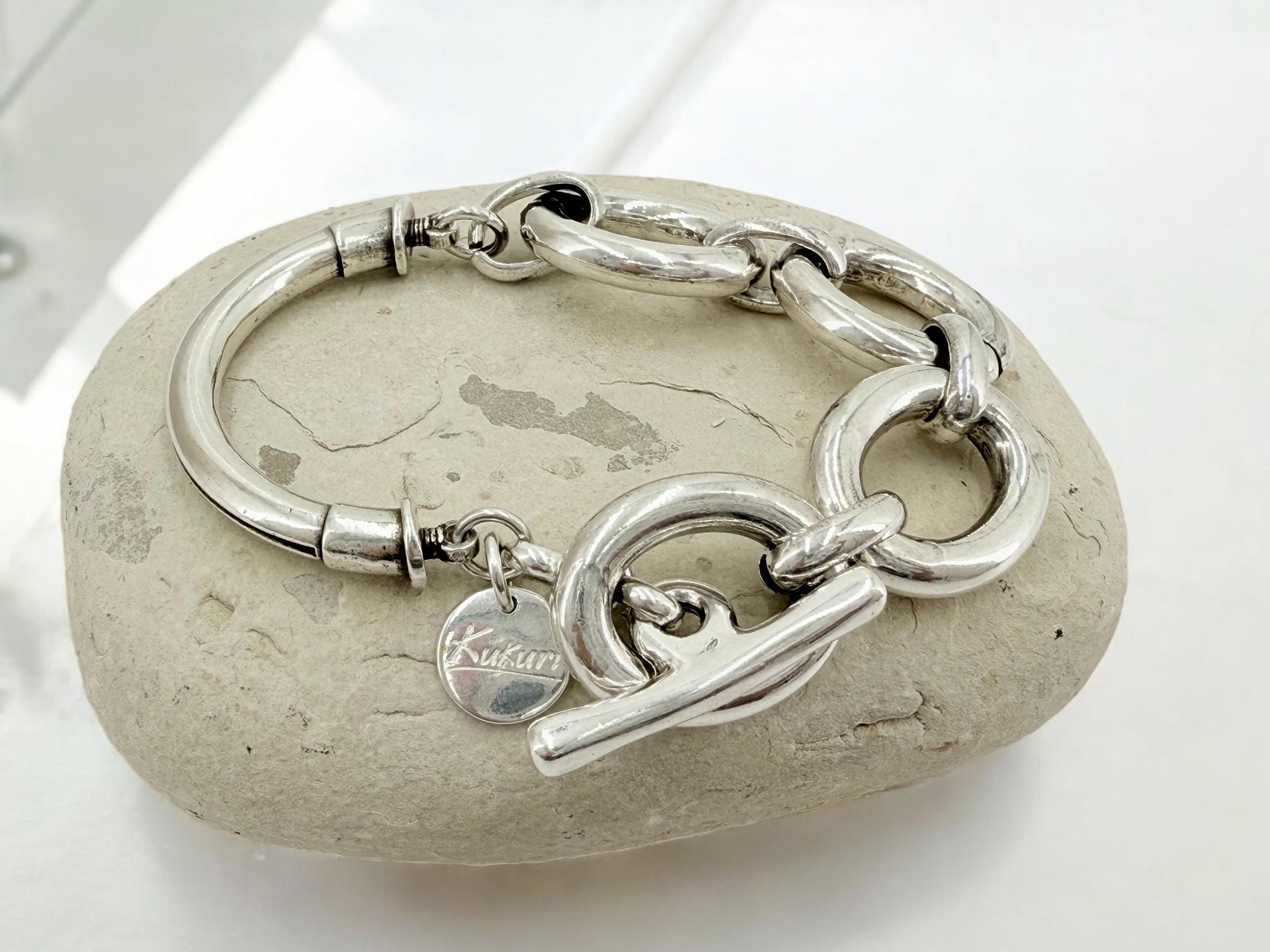 Chunky silver half cuff bracelet, big link chain silver bracelet, statement cuff, thick bracelet, uno de 50 style, women gift, bold bracelet