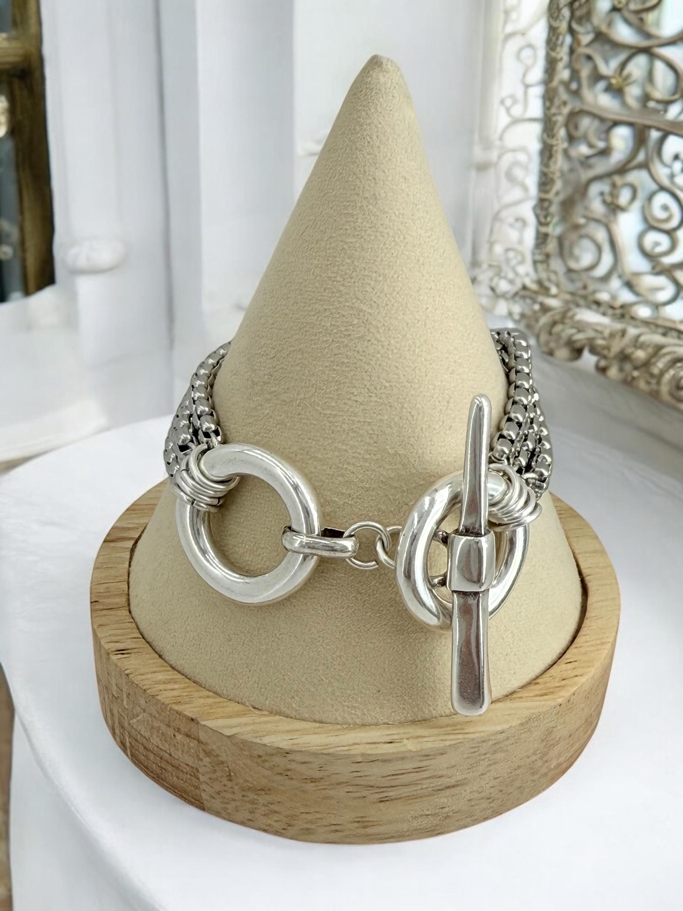 Chunky Multi-Strand Silver Bracelet – Bold Wrap Chain – Toggle Clasp – Heavy Statement Jewelry – Uno de 50 Inspired – Handmade Gift