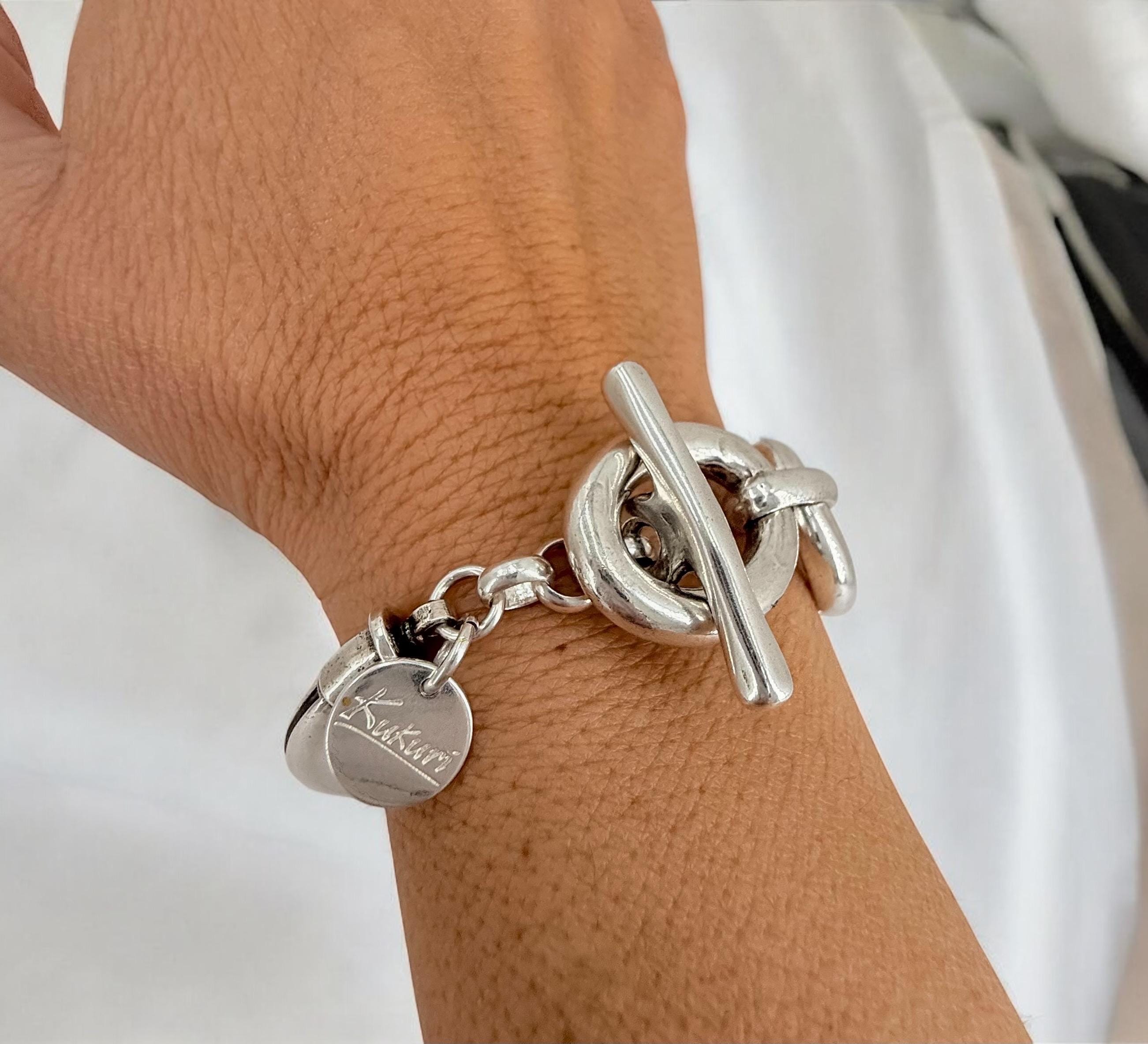 Chunky silver half cuff bracelet, big link chain silver bracelet, statement cuff, thick bracelet, uno de 50 style, women gift, bold bracelet