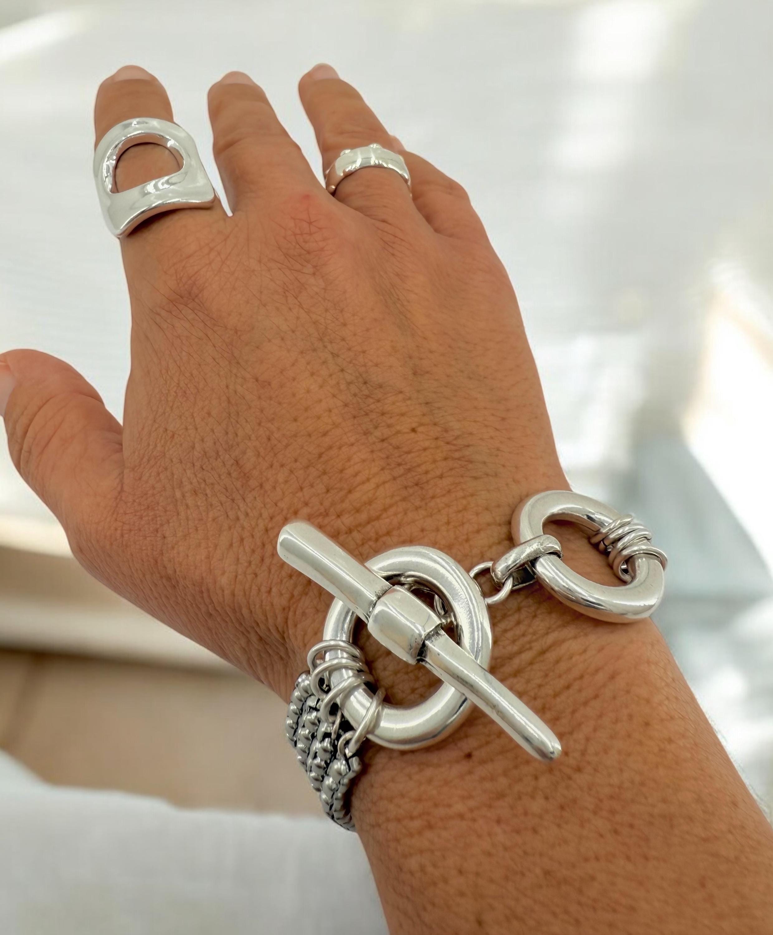 Chunky Multi-Strand Silver Bracelet – Bold Wrap Chain – Toggle Clasp – Heavy Statement Jewelry – Uno de 50 Inspired – Handmade Gift