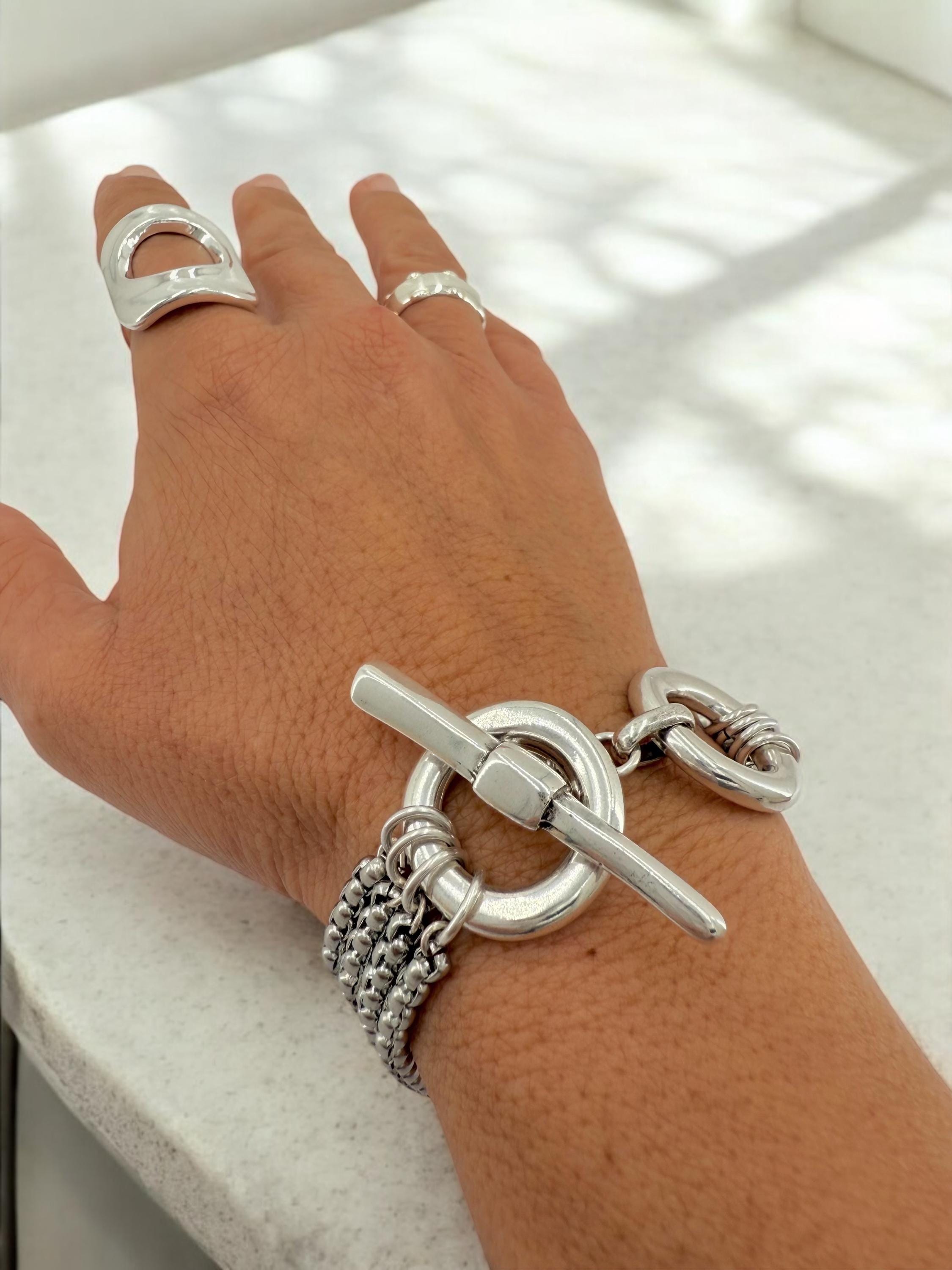 Chunky Multi-Strand Silver Bracelet – Bold Wrap Chain – Toggle Clasp – Heavy Statement Jewelry – Uno de 50 Inspired – Handmade Gift