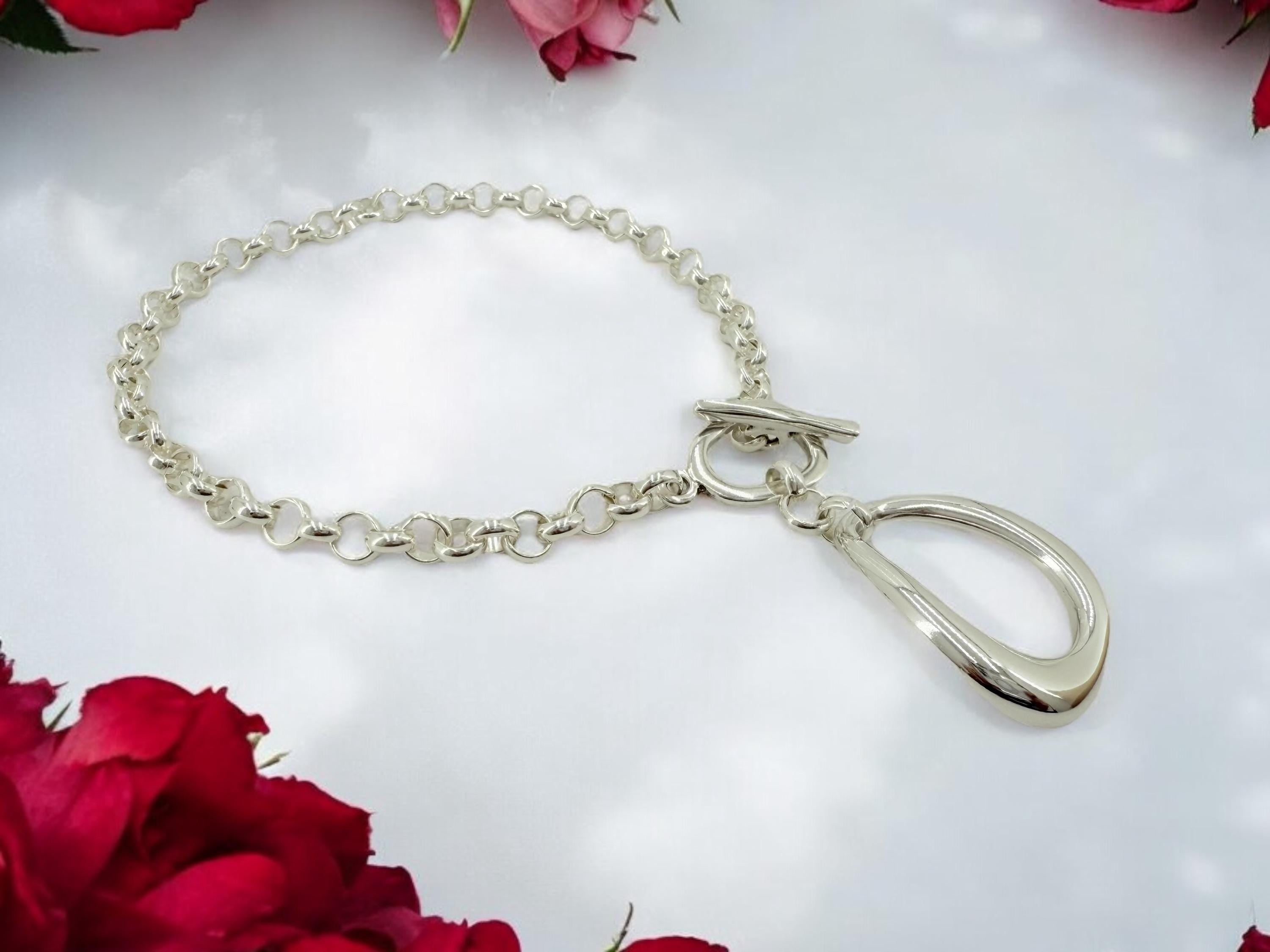 Statement pendant chunky silver chain necklace, silver rolo toggle necklace, big pendant choker, silver heavyweight chain choker, women gift